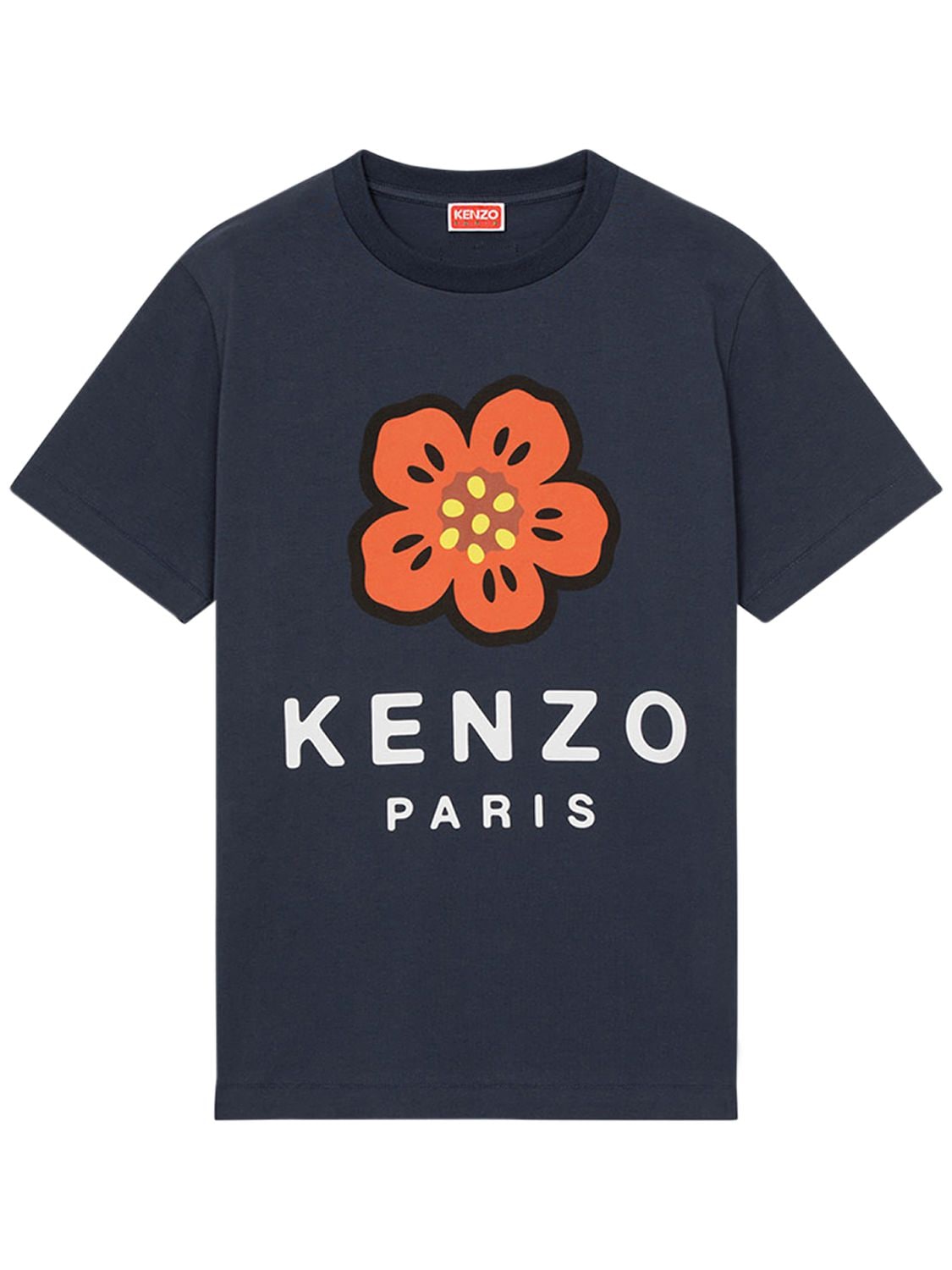 Kenzo Printed Logo Loose Cotton Jersey T-shirt In Blue