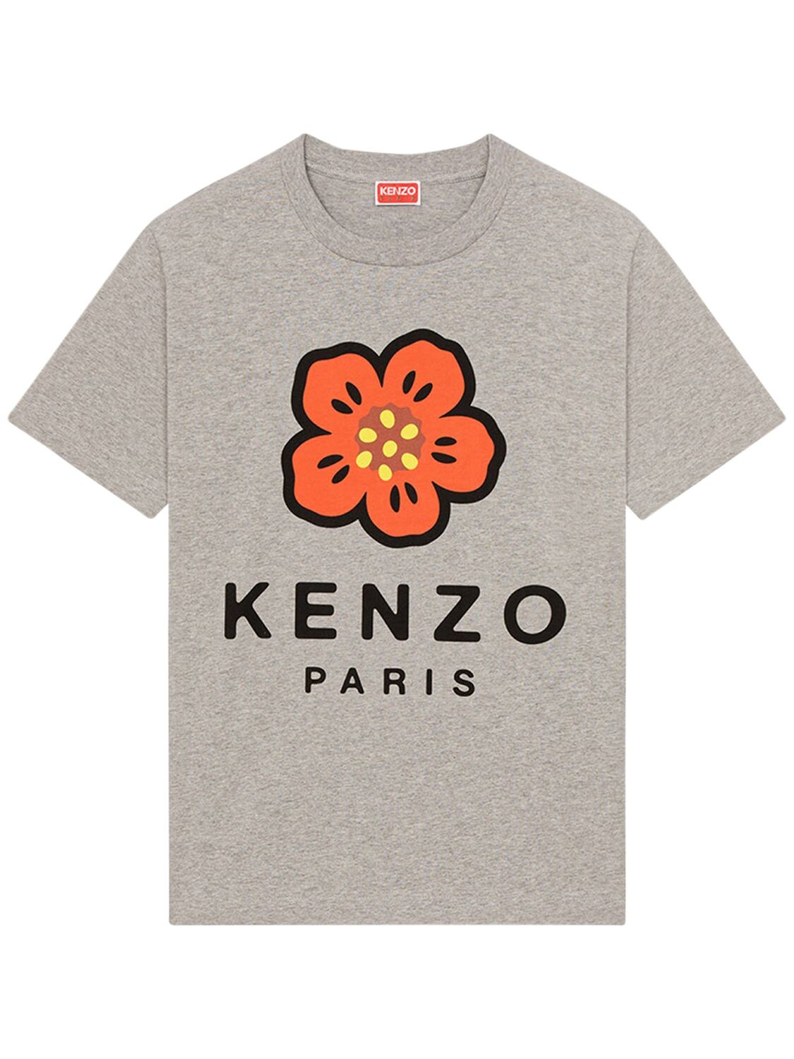 Kenzo Printed Logo Loose Cotton Jersey T-shirt In Grey