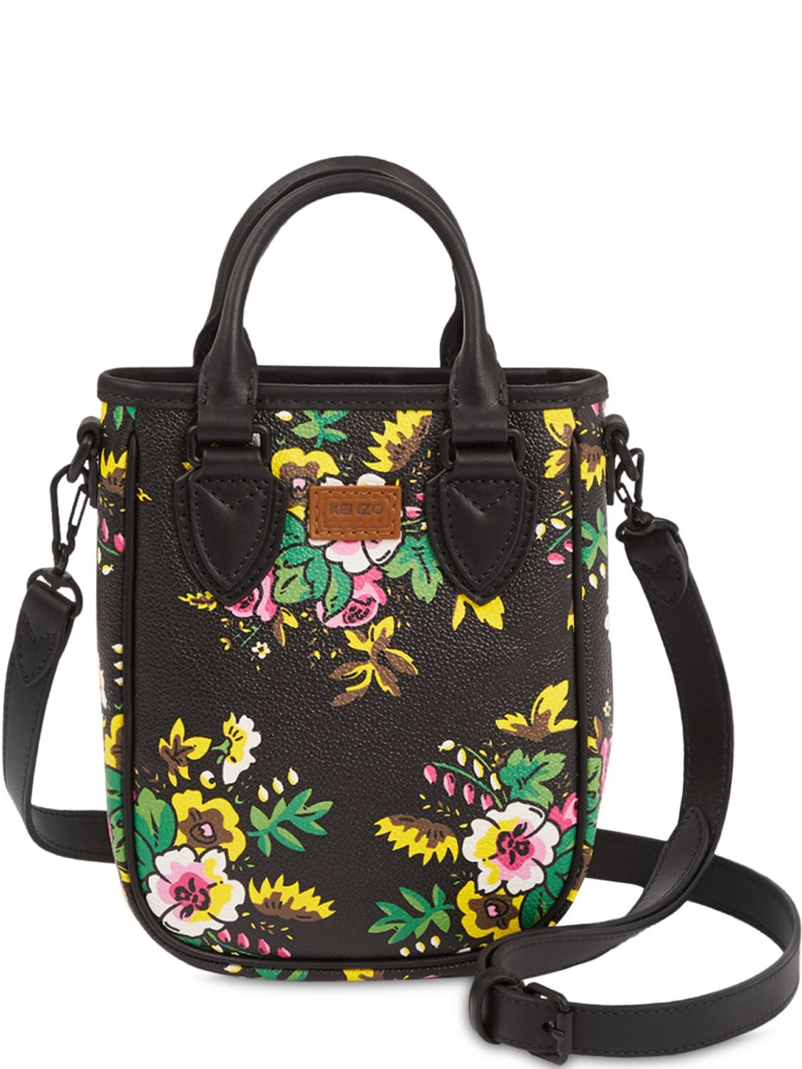 Kenzo Mn Pop Floral Printed Faux Leather Tote In Black