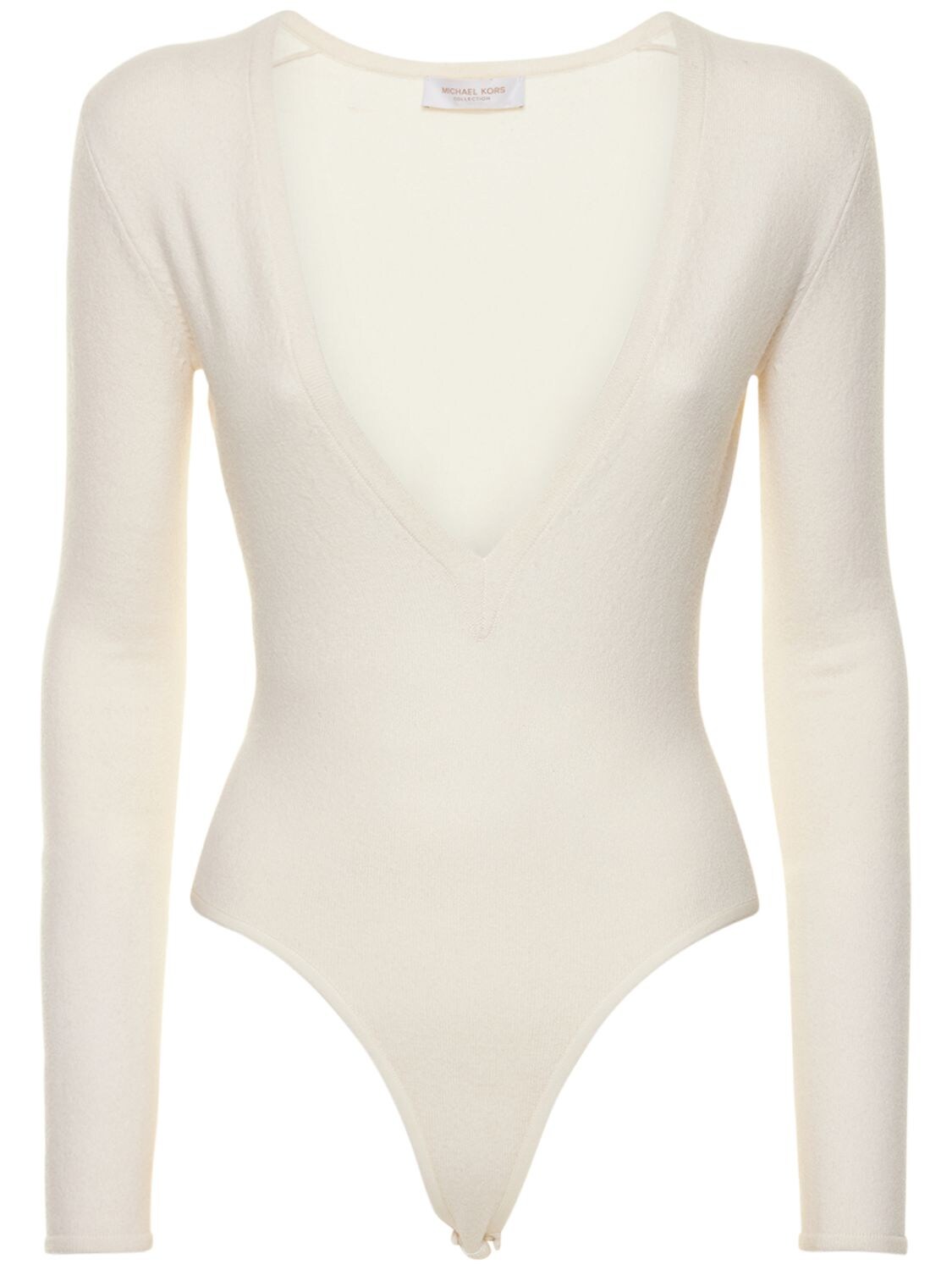Michael Kors Cashmere Deep V-neck Bodysuit In White | ModeSens