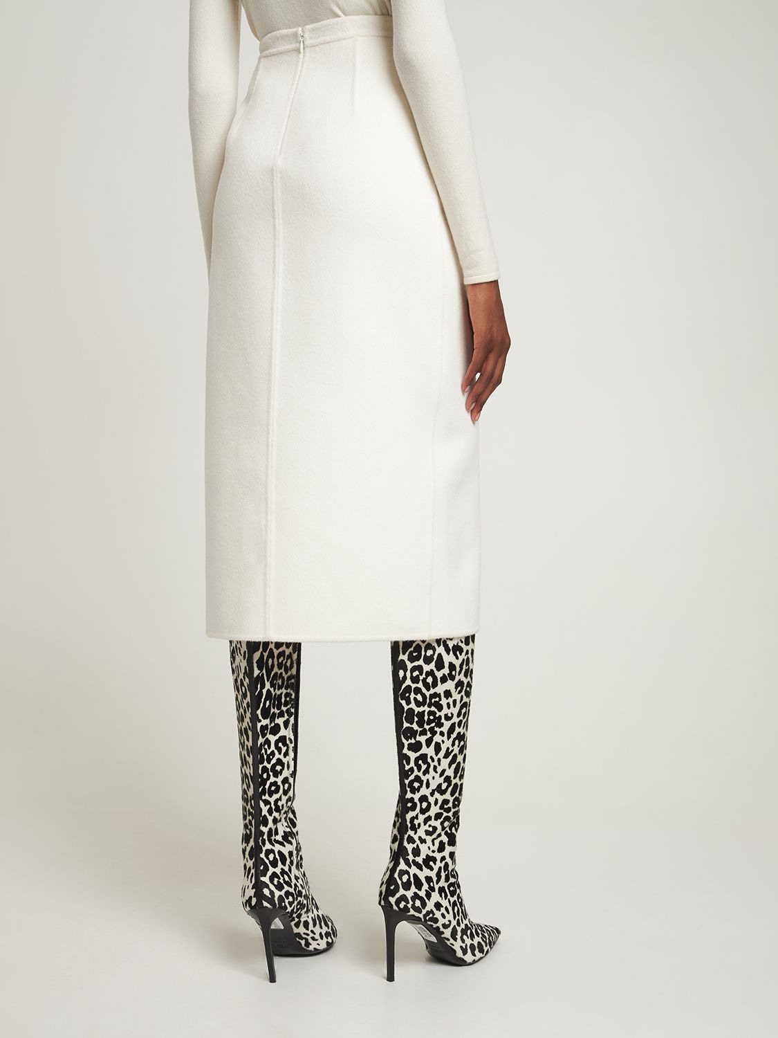MICHAEL KORS WOOL BLEND ASYMMETRIC SLIT MIDI SKIRT 