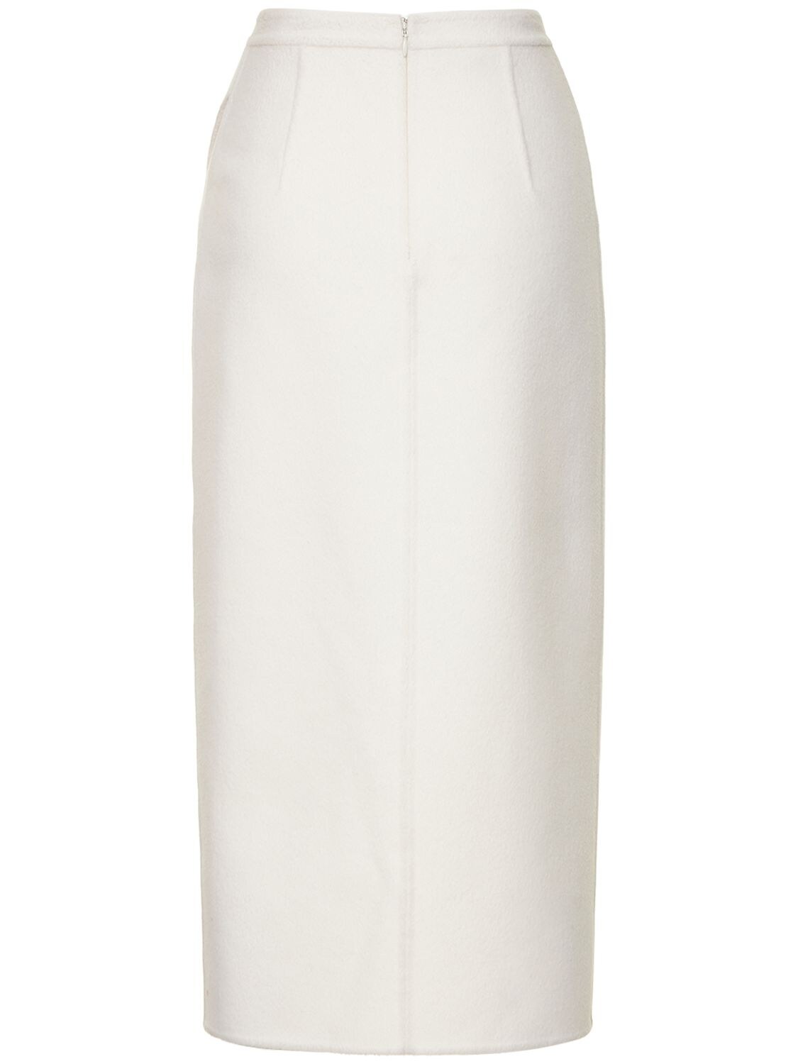 Shop Michael Kors Wool Blend Asymmetric Slit Midi Skirt In White