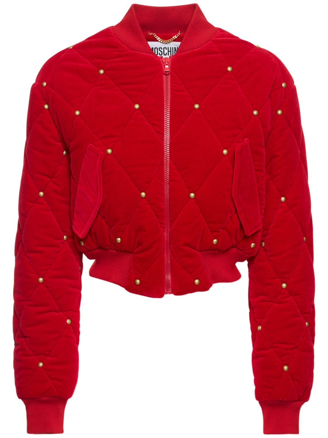 Moschino Cotton Velvet Quilted Bomber Jacket In Red
