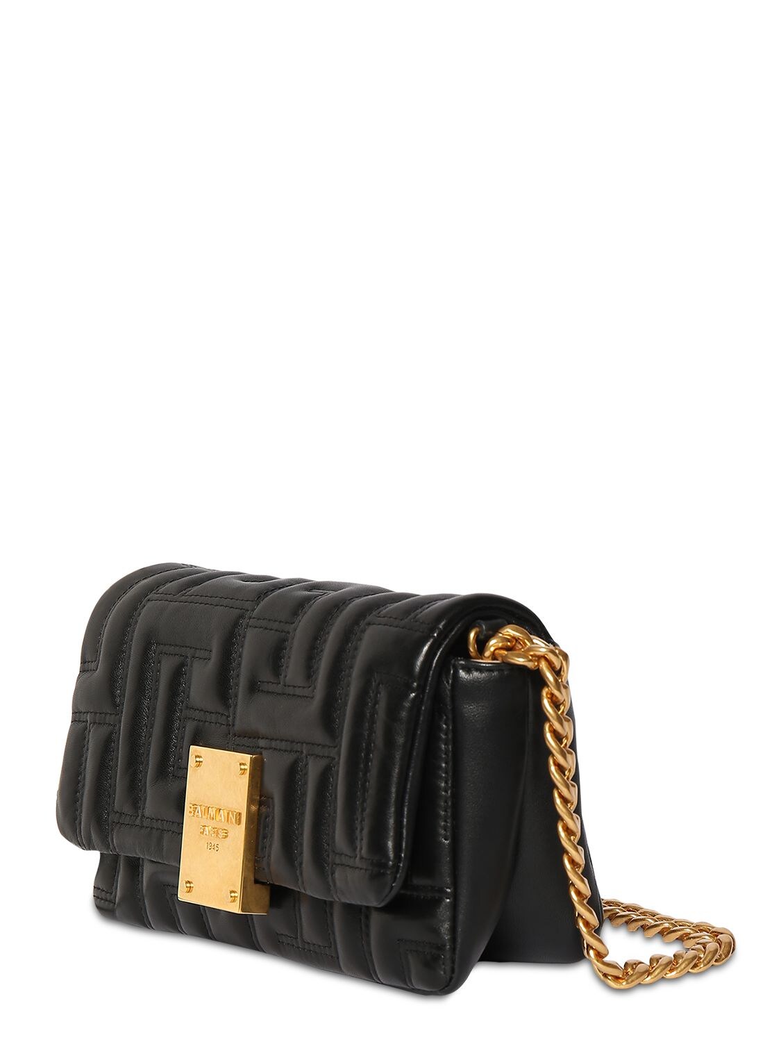 Shop Balmain Mini 1945 Quilted Leather Bag In Black