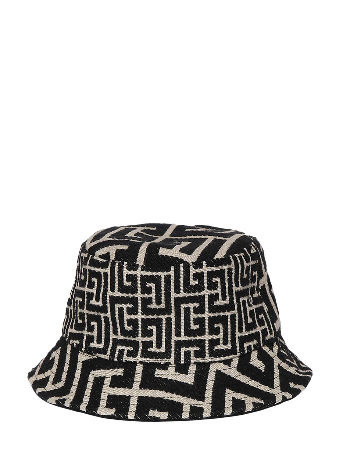 Shop Balmain Monogram Jacquard Bucket Hat In Black,white