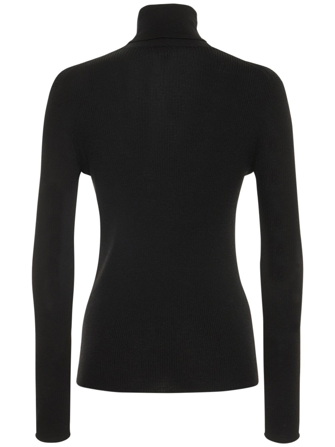 Rochas Logo Embroidered Wool Turtleneck Sweater In Black | ModeSens