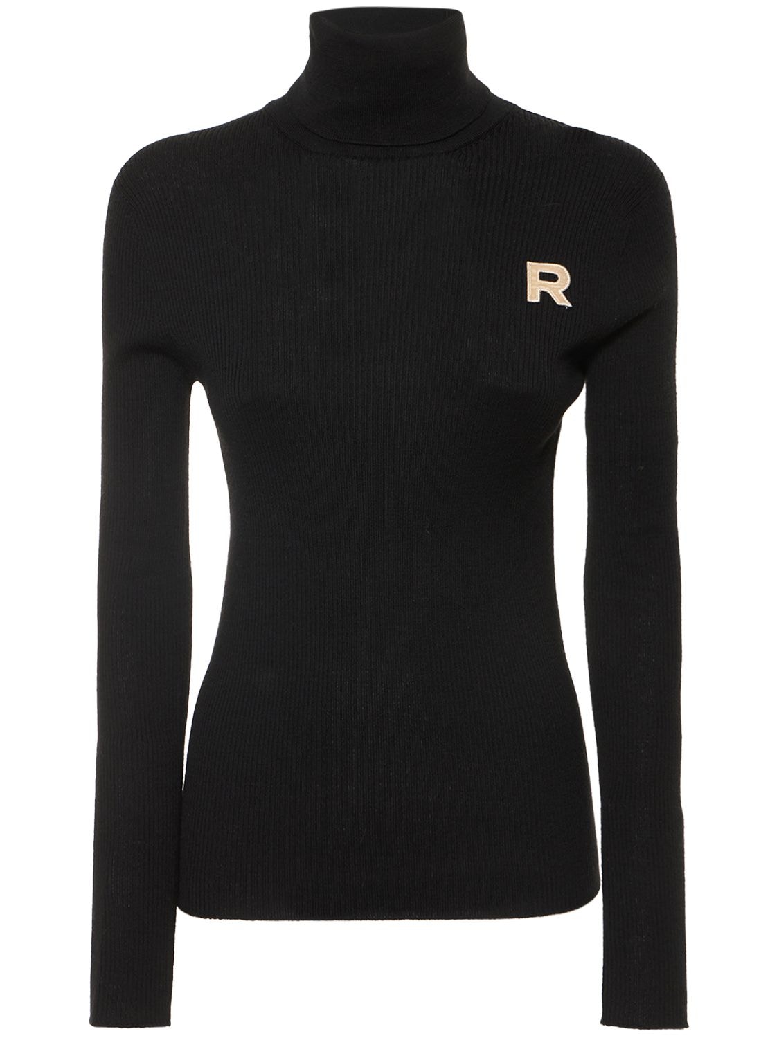 Rochas Logo Embroidered Wool Turtleneck Sweater In Black | ModeSens