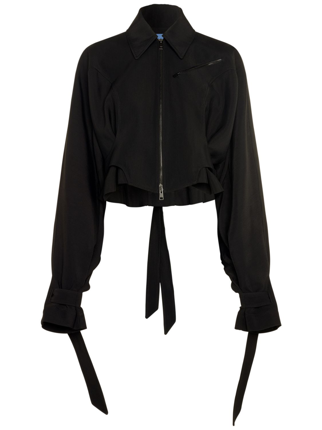 Mugler Fluid Viscose Wool Zip up Jacket Black Luisaviaroma