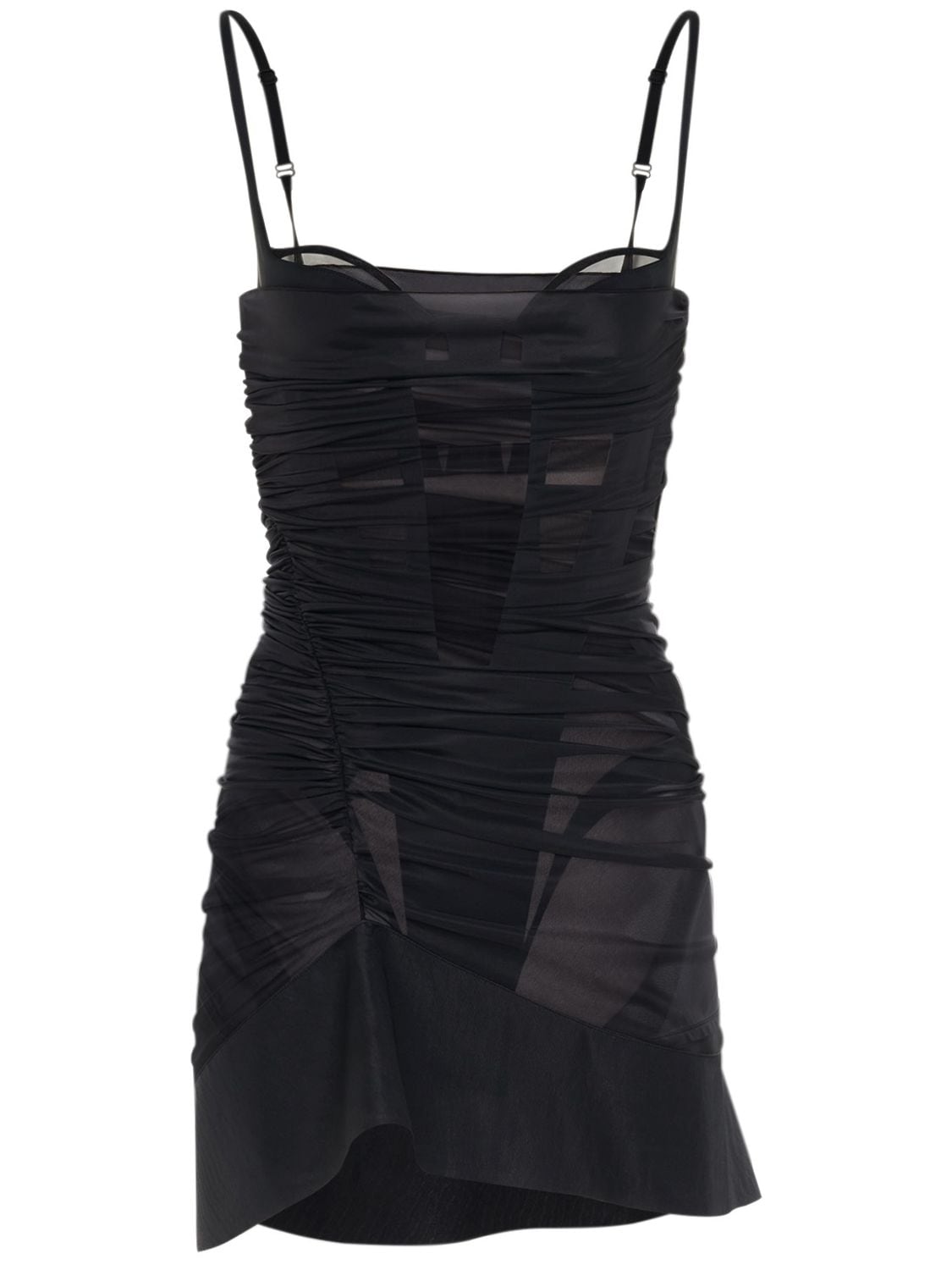 Mugler Draped Sheer Corset Mini Dress In Black | ModeSens