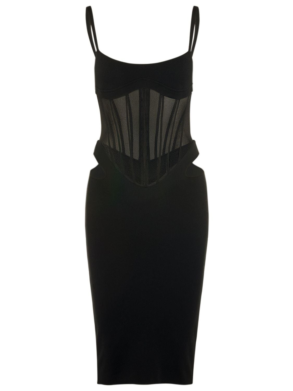 Mugler Corset Mesh & Knit Midi Dress In Black | ModeSens