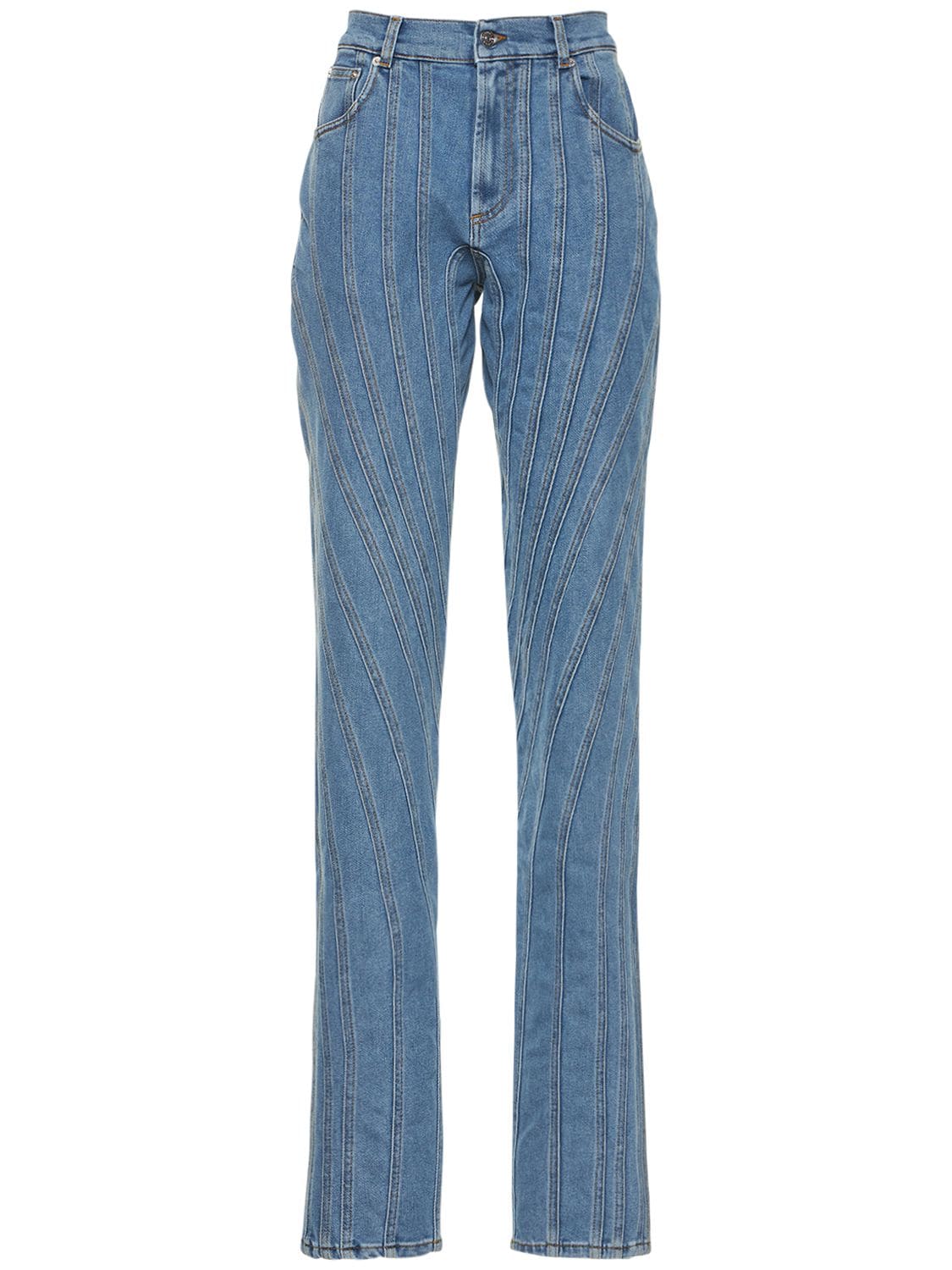 MUGLER Denim Low Waist Baggy Spiral Jeans