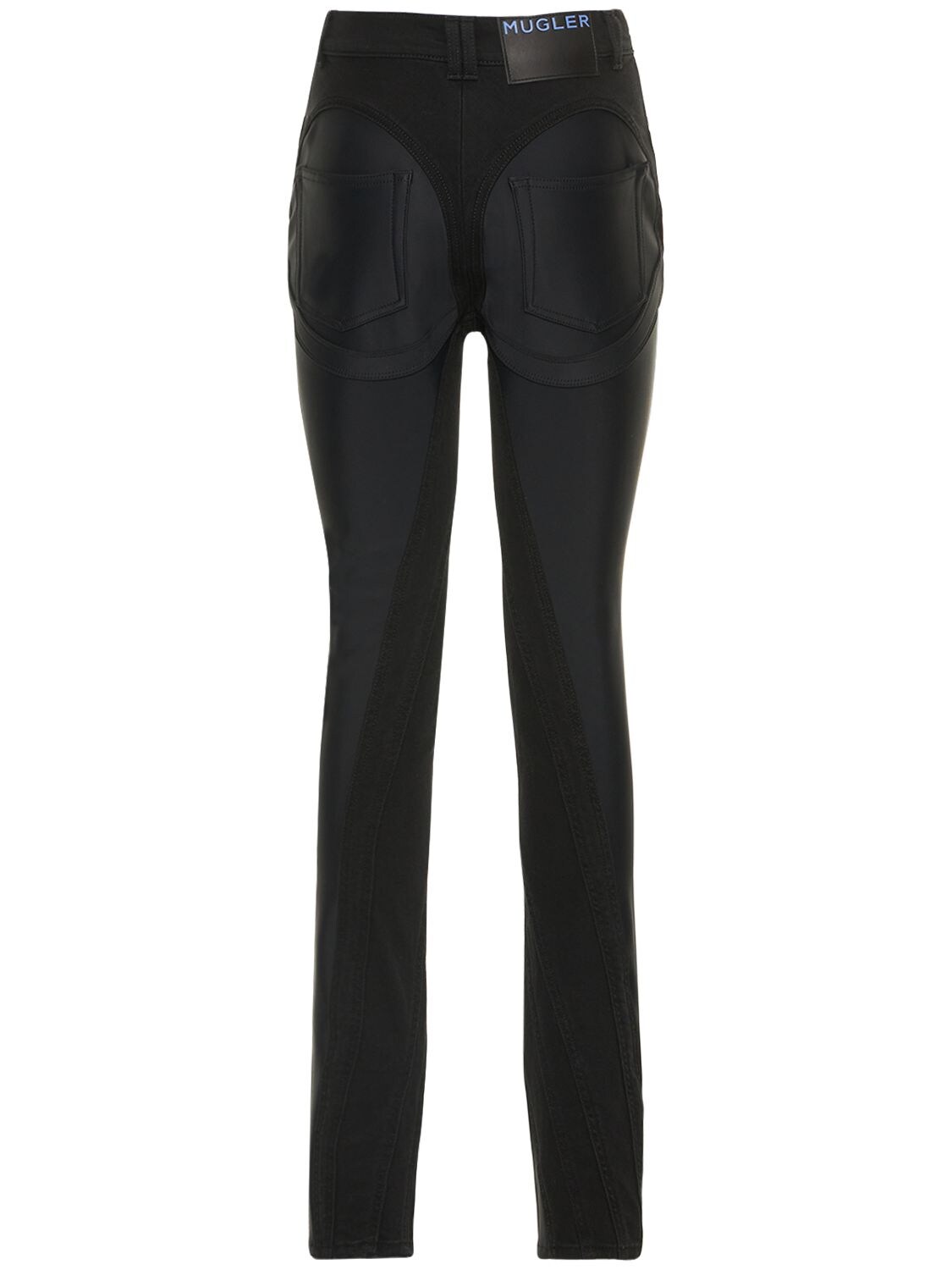 Shop Mugler Contrast Denim & Jersey Skinny Jeans In Black