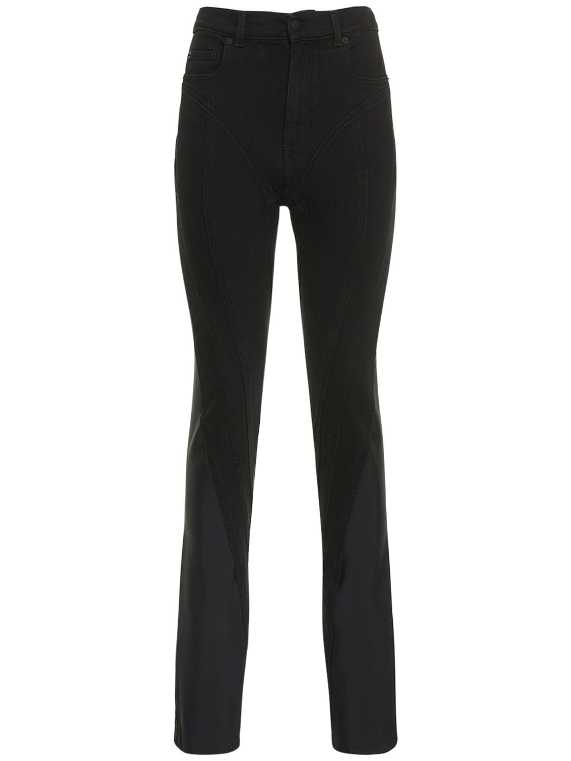 Shop Mugler Contrast Denim & Jersey Skinny Jeans In Black