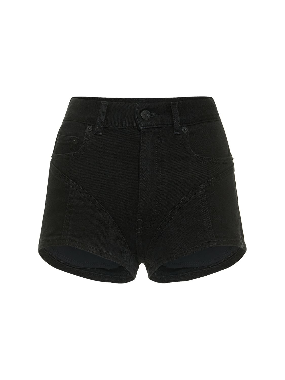 Image of Contrast Hi-waist Denim & Jersey Shorts