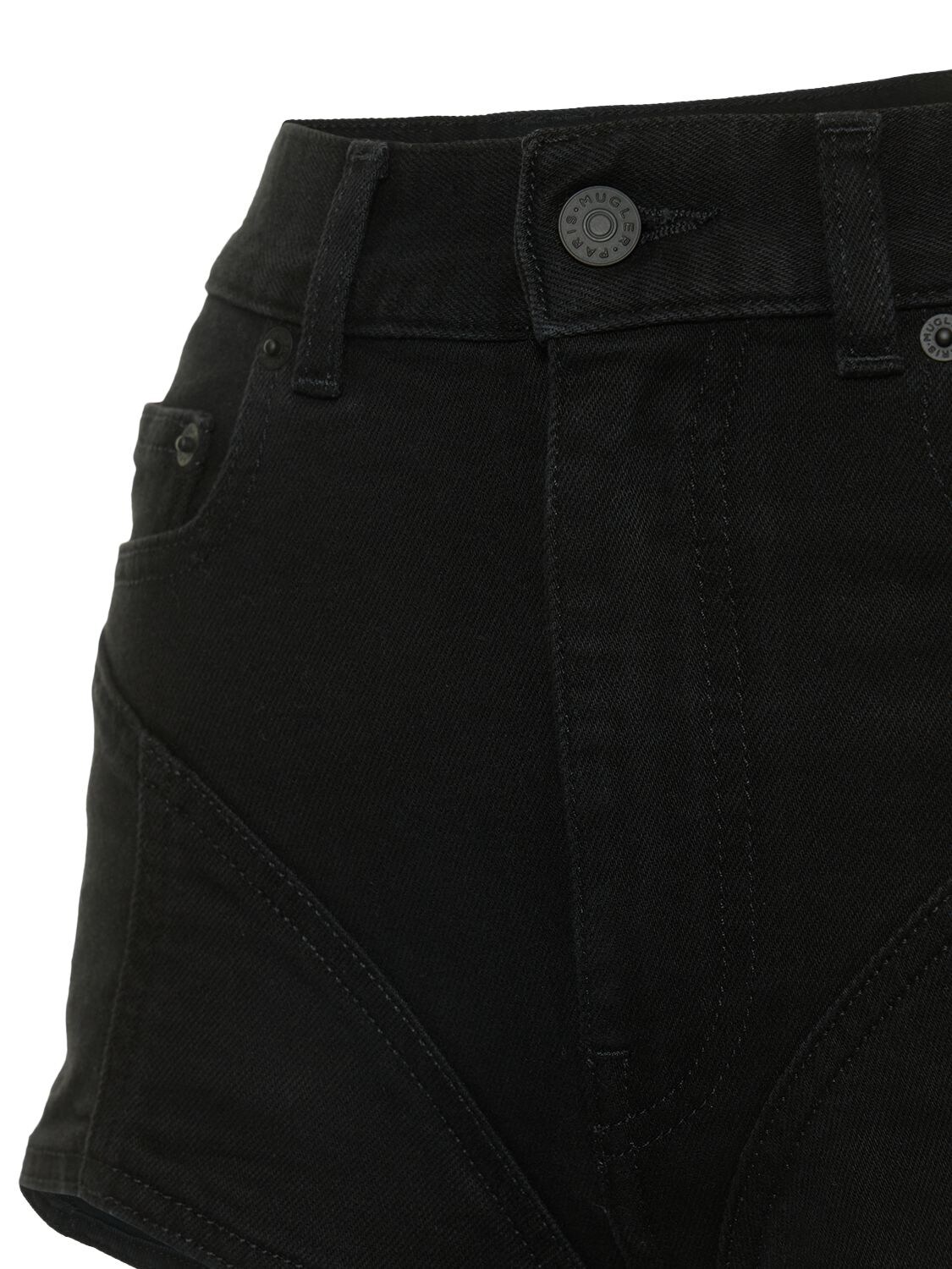 Shop Mugler Contrast Hi-waist Denim & Jersey Shorts In Black