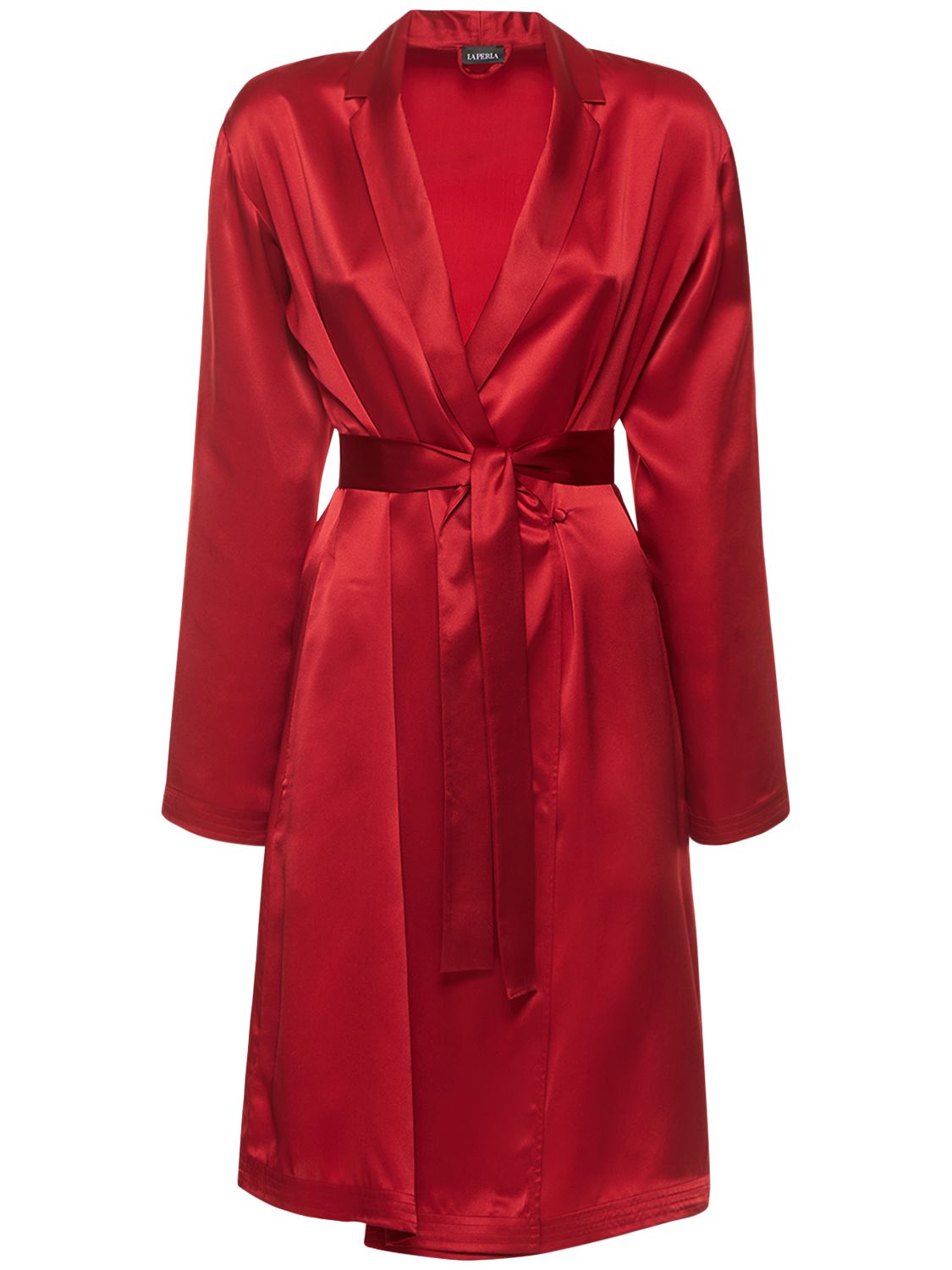 La Perla Silk Long-sleeve Short Robe In Red