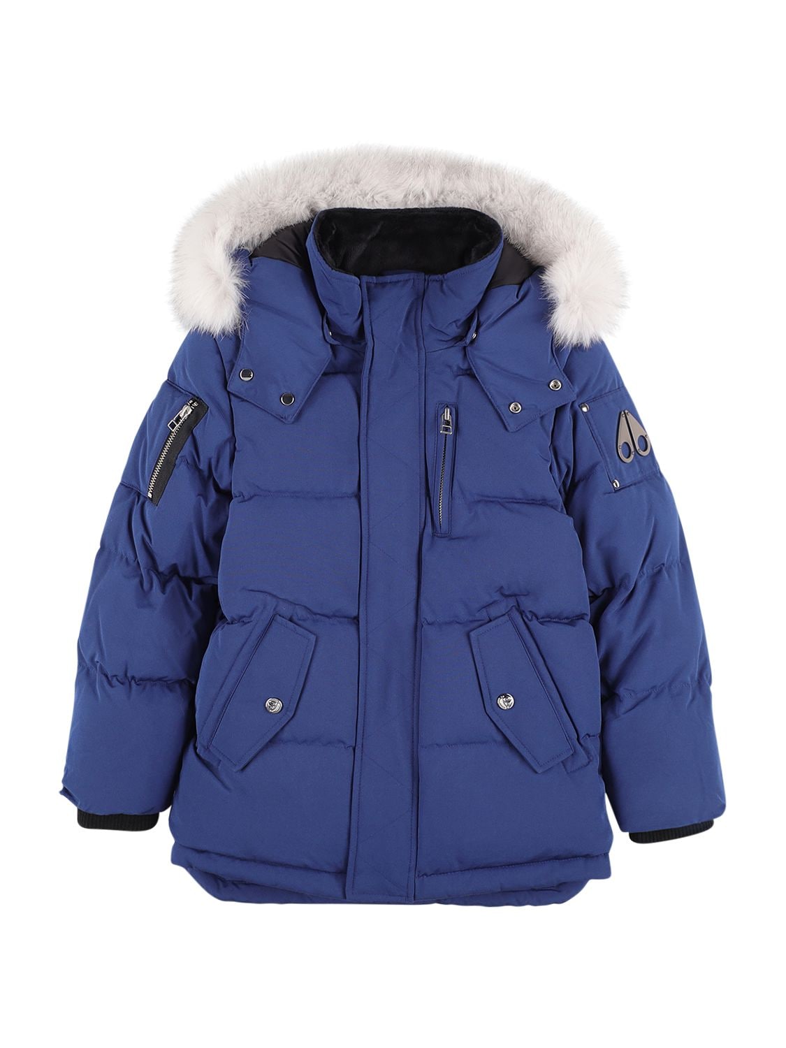 Moose Knuckles Babies' Nylon Down Jacket W/ Fur In Blue | ModeSens