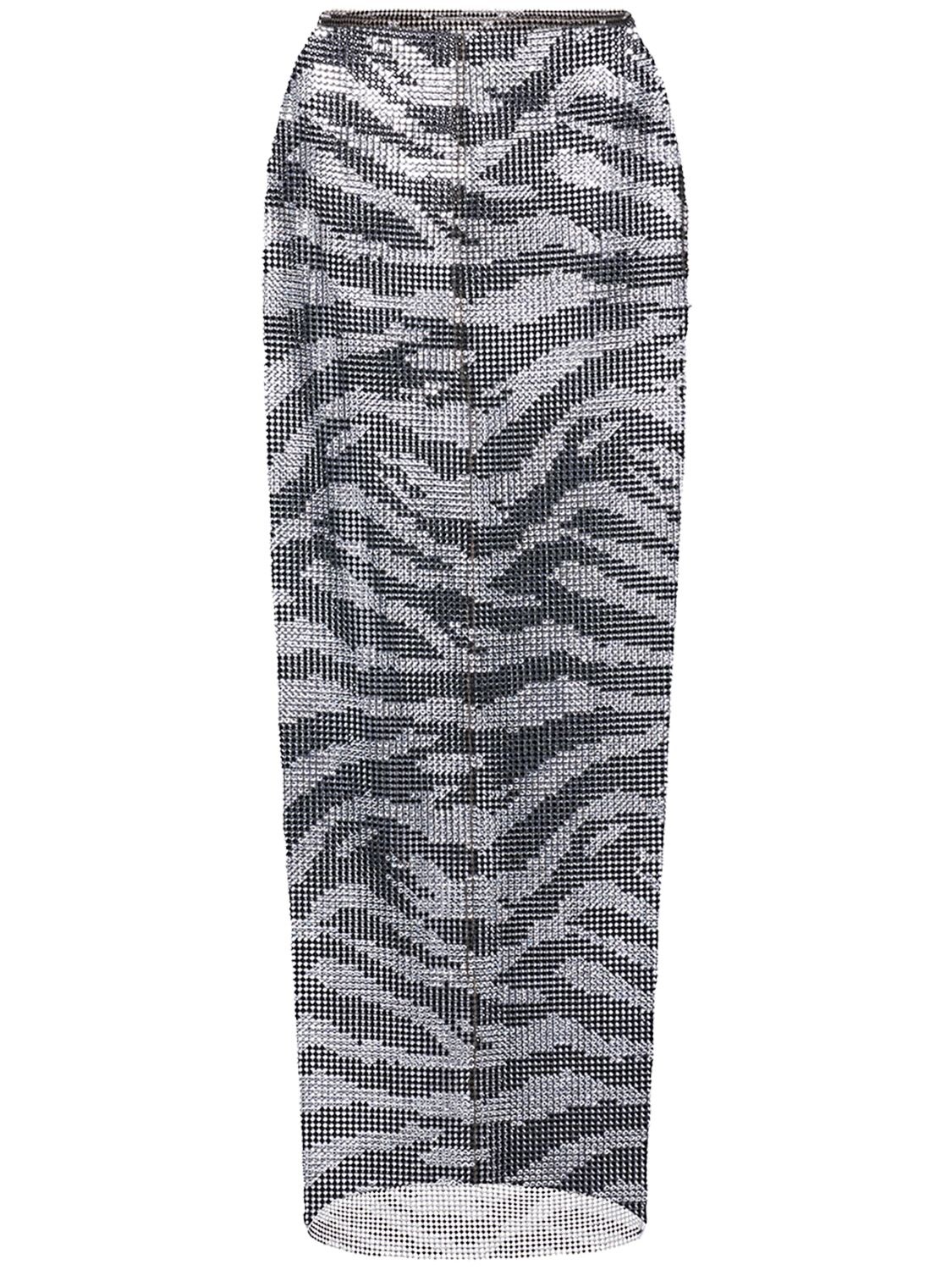 Alessandra Rich Crystal Zebra Net Midi Skirt In Multicolor ModeSens