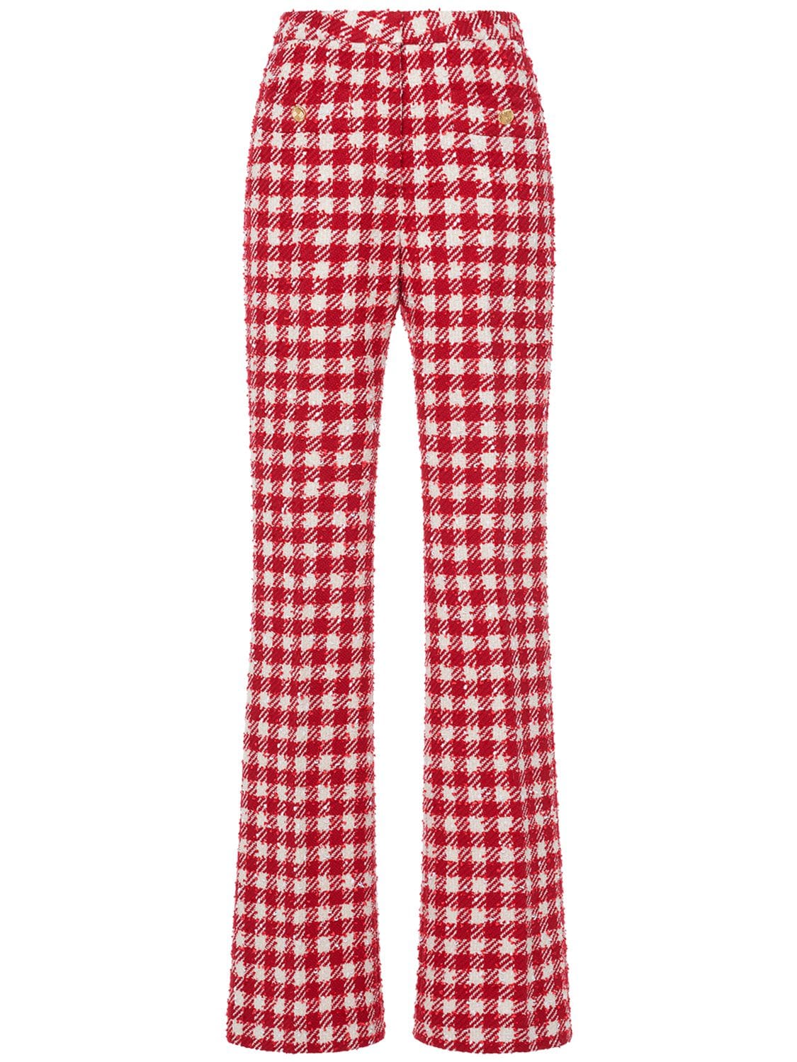 ALESSANDRA RICH Gingham Wool Blend Tweed Flared Pants | Smart Closet