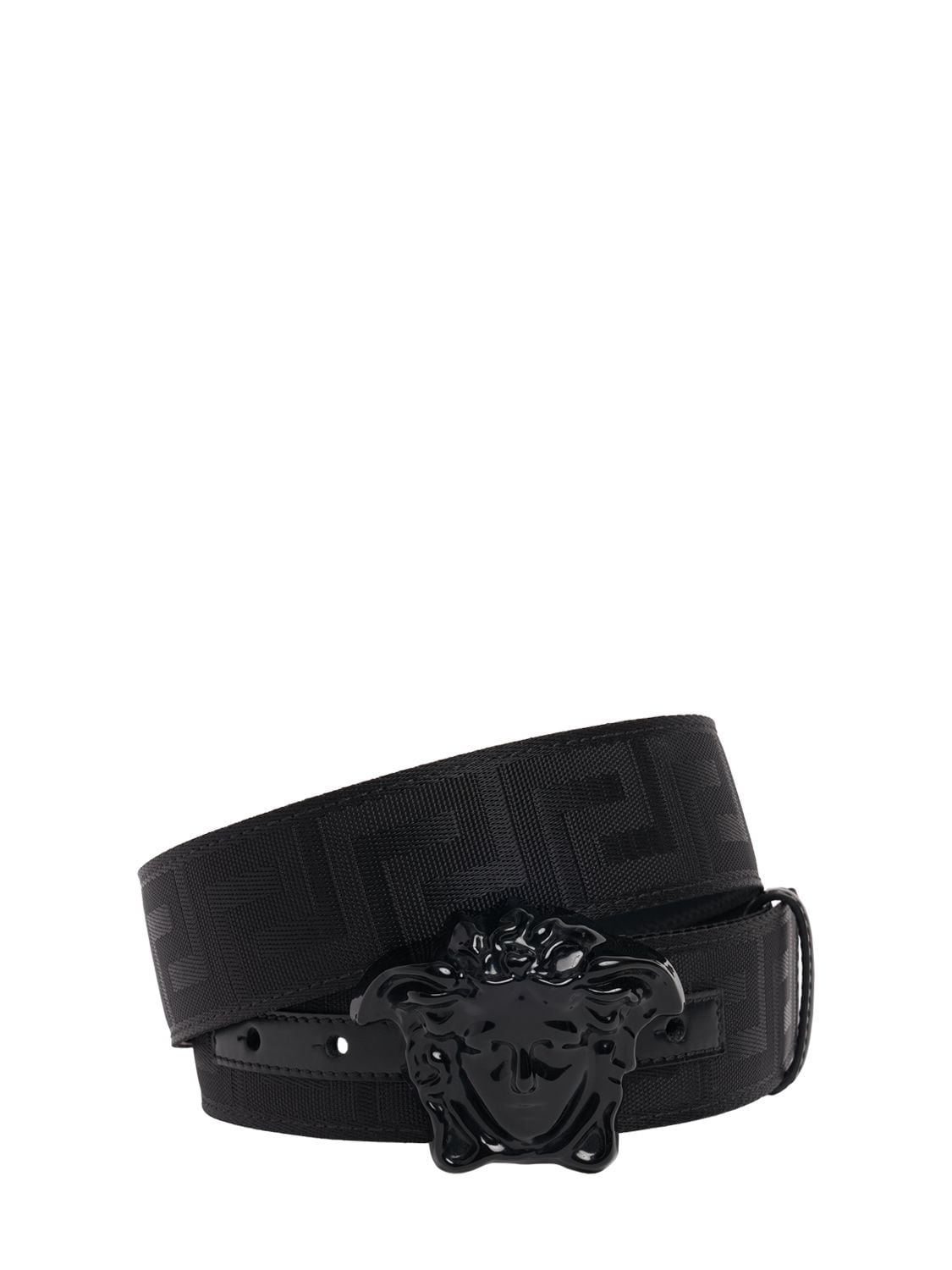Versace 4cm Medusa Tech & Leather Belt In Black
