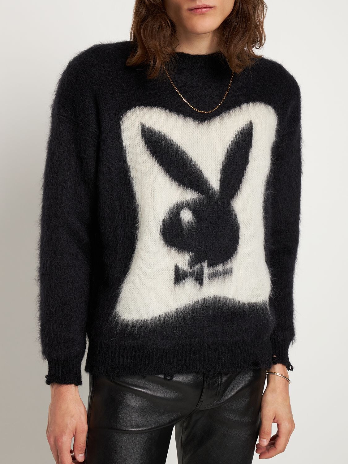 Saint Laurent Playboy Mohair Blend Knit Sweater In Black ModeSens