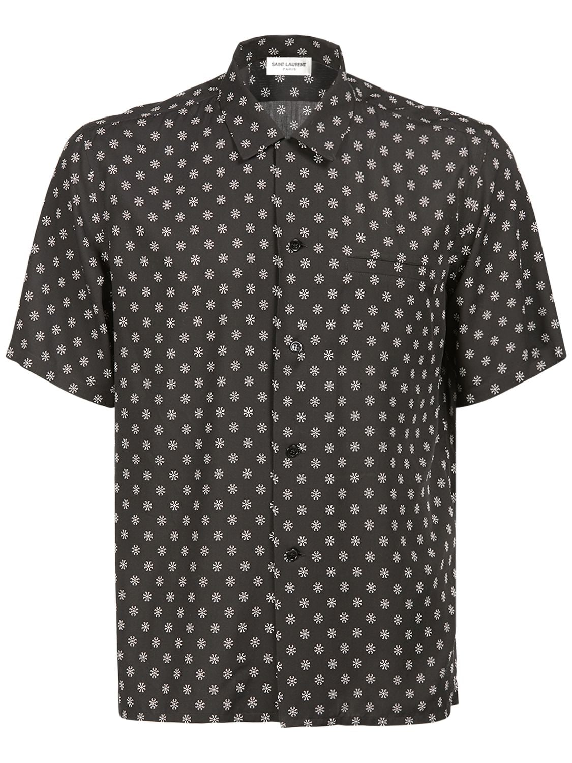 Shop Saint Laurent Printed Viscose Short Sleeve Shirt In Black Chalk