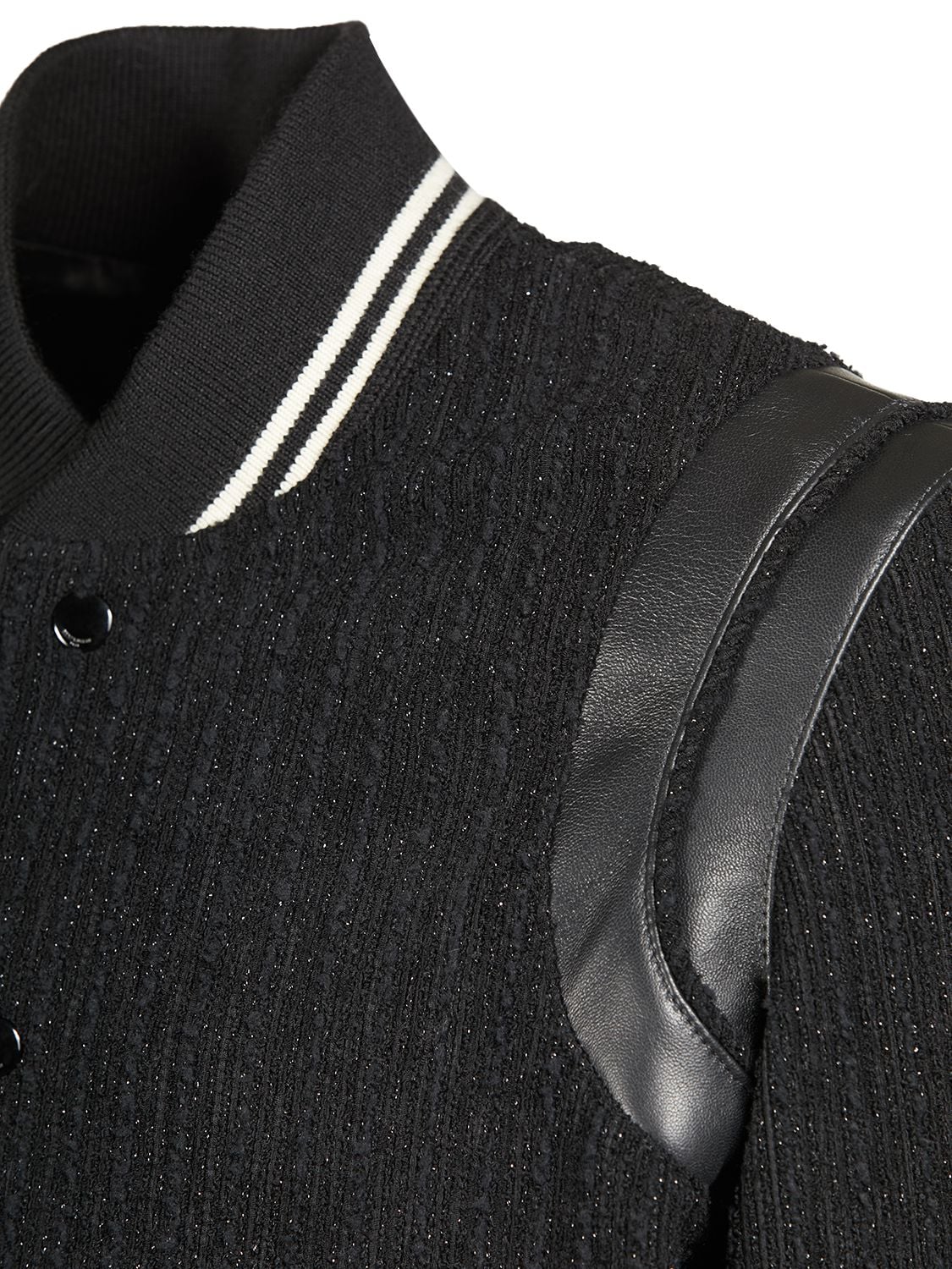 Saint Laurent // Black Leather Trim Teddy Varsity Jacket – VSP