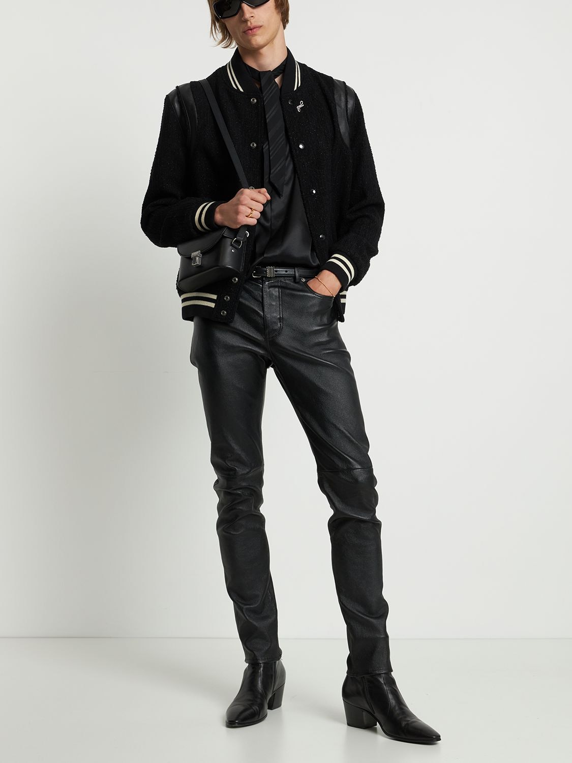 Shop Saint Laurent Teddy Wool Bomber Jacket In Black