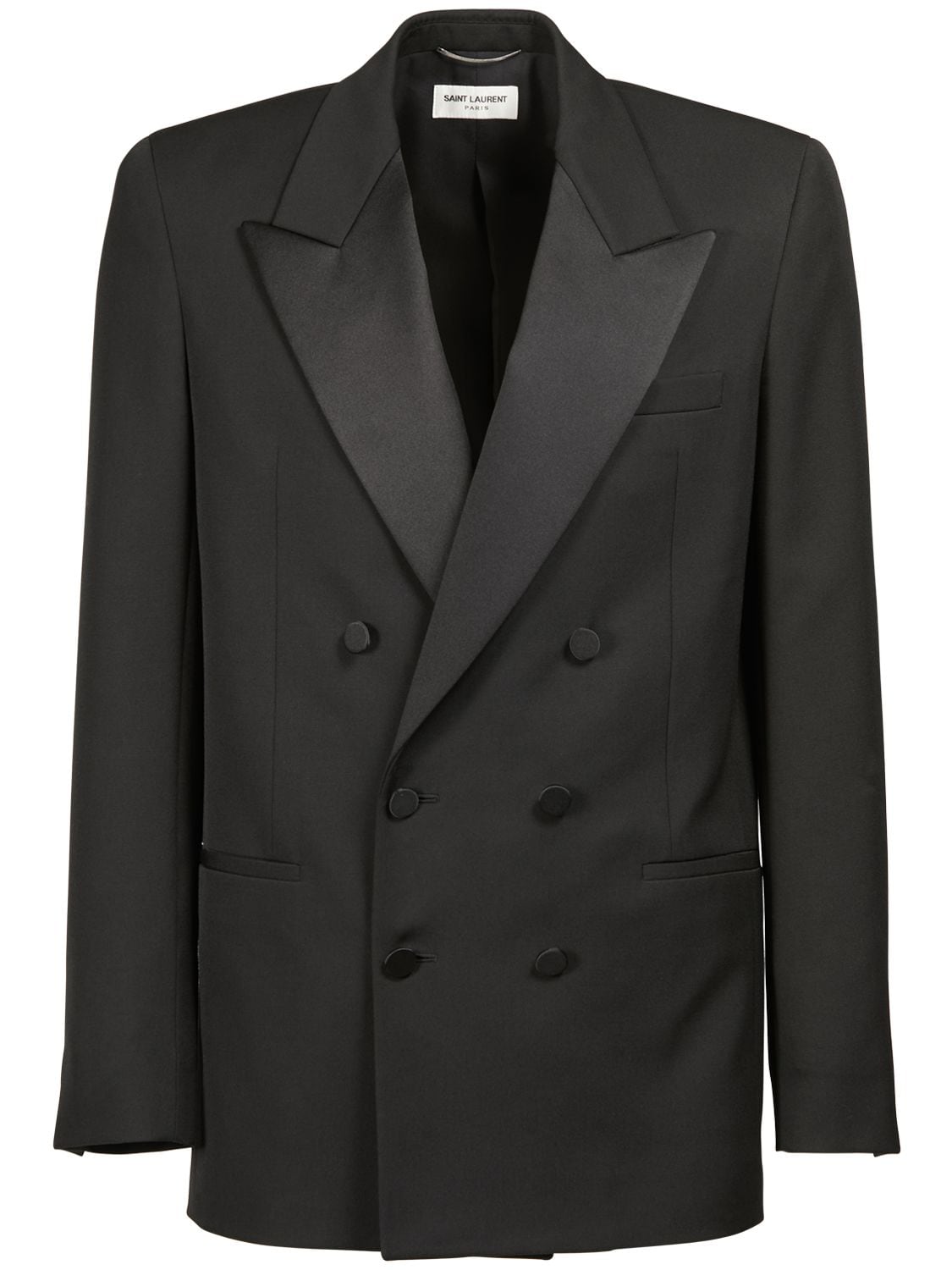 Saint Laurent Double Breasted Tuxedo Jacket In Black | ModeSens