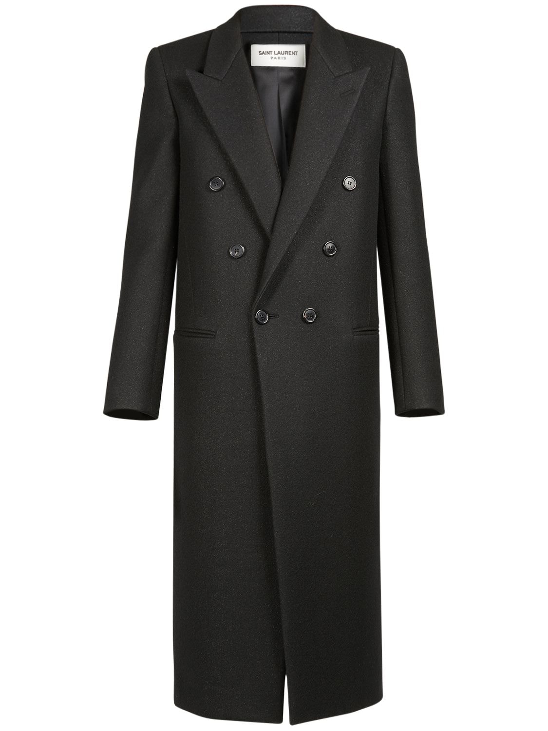 Saint Laurent Croise Long Coat In Shiny Black