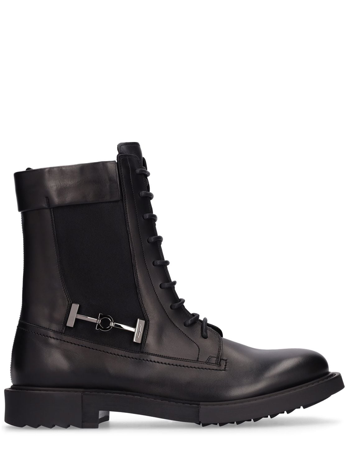 Salvatore Ferragamo Iglesias Leather Combat Boots In Black