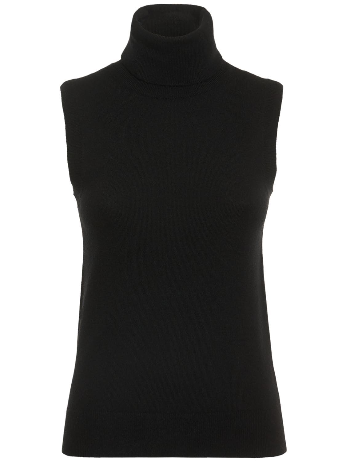 Shop Michael Kors Sleeveless Cashmere Knit Turtleneck Top In Black