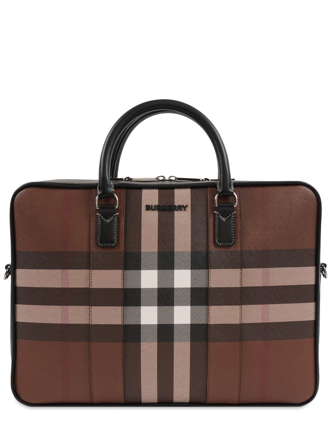 Burberry Giant Check E-canvas Work Bag In Drk Birch Brown