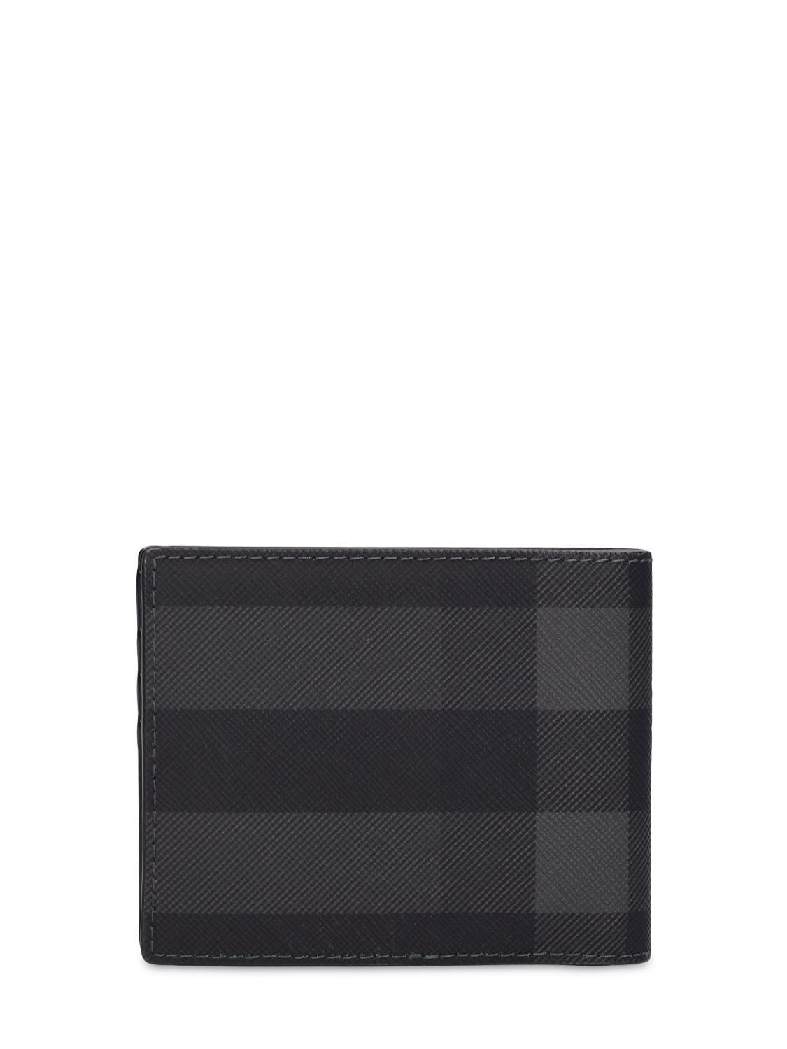 Shop Burberry Check E-canvas Billfold Wallet In Charcoal