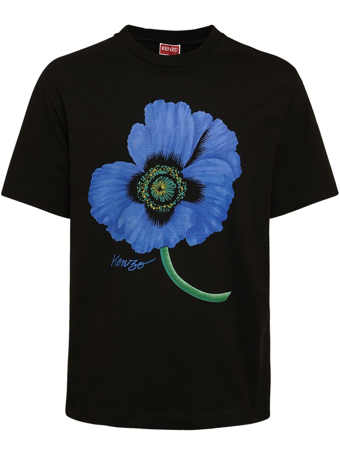 Kenzo Poppy Print Cotton Jersey T-shirt In Black