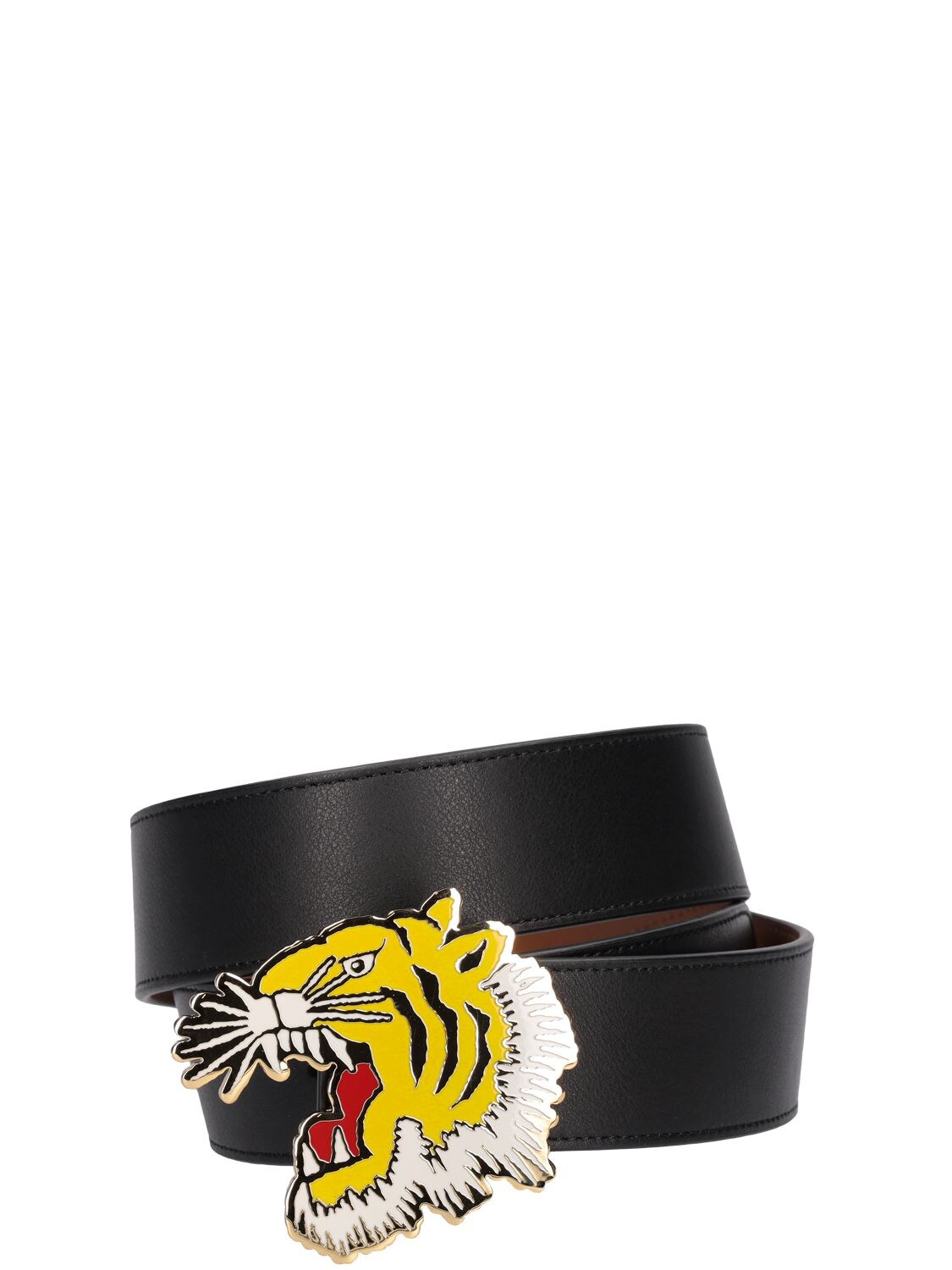 Kenzo Tiger-Buckle Leather Belt - Black