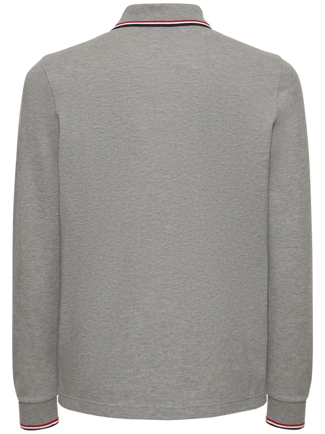 Shop Moncler Long Sleeve Cotton Piquet Polo Shirt In Grey