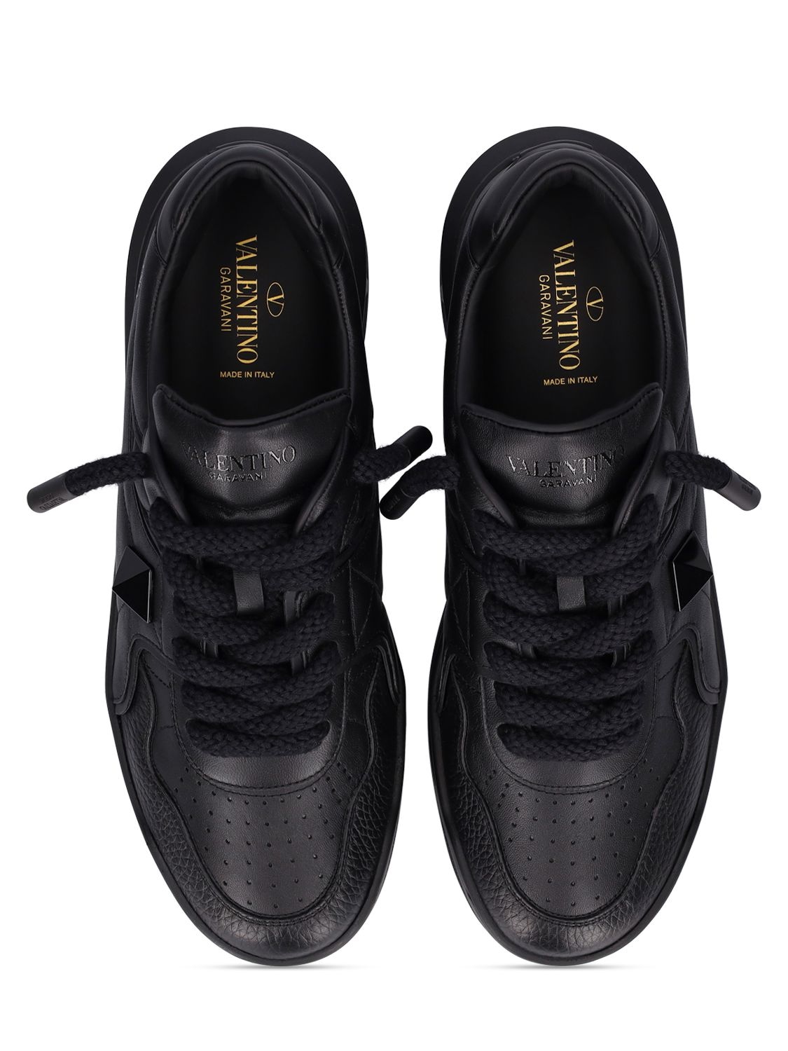 Shop Valentino Xl One Stud Leather Sneakers In Black