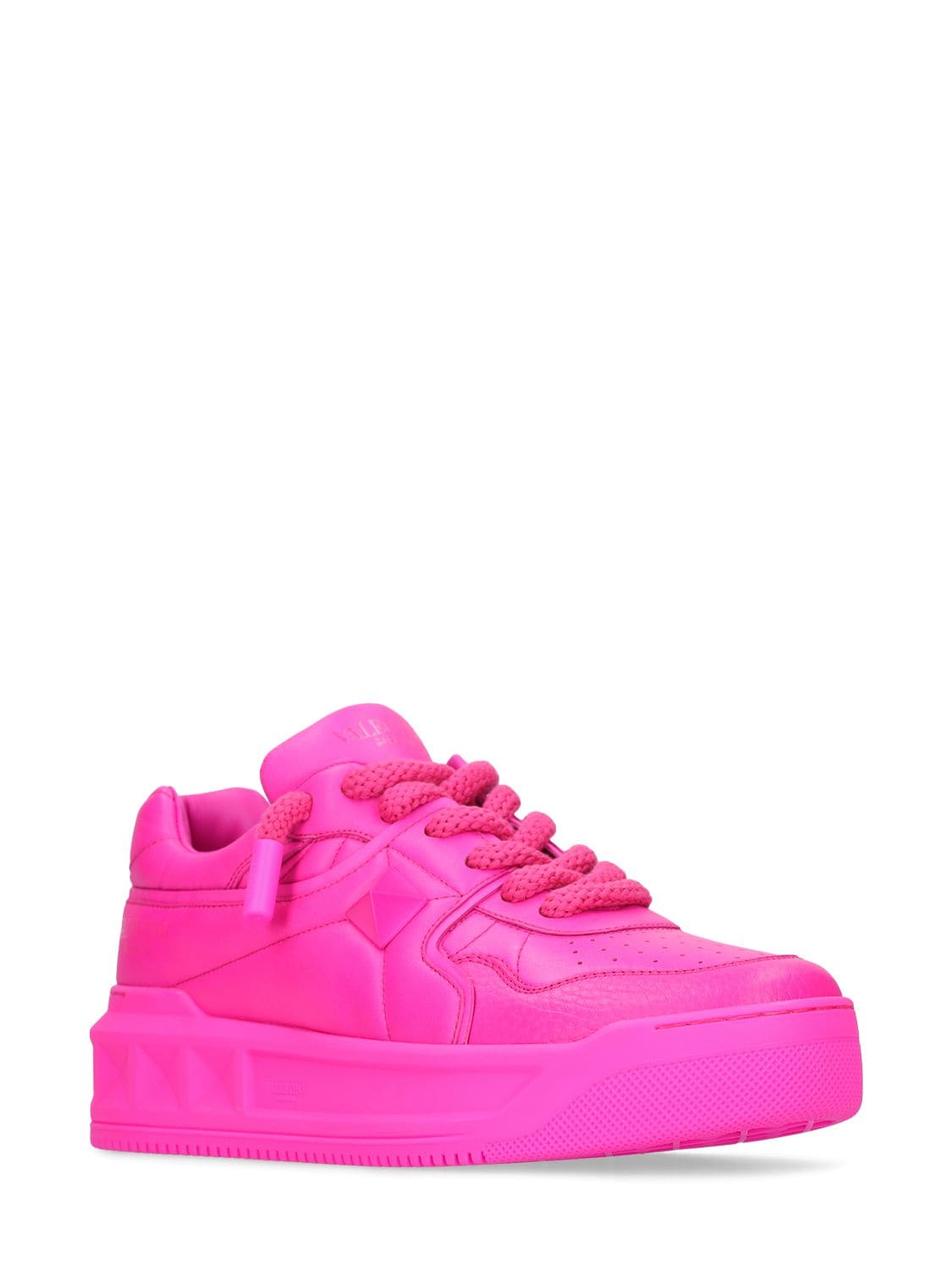 Shop Valentino Xl One Stud Leather Sneakers In Fuchsia