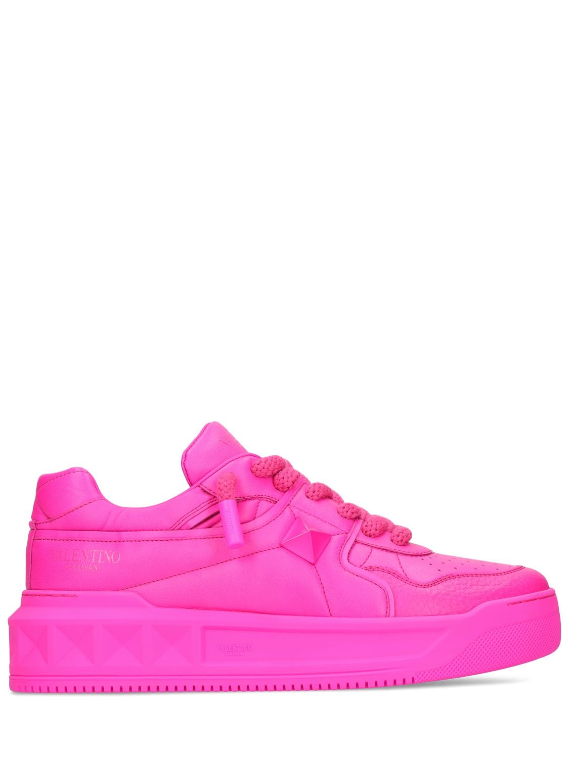 Shop Valentino Xl One Stud Leather Sneakers In Fuchsia