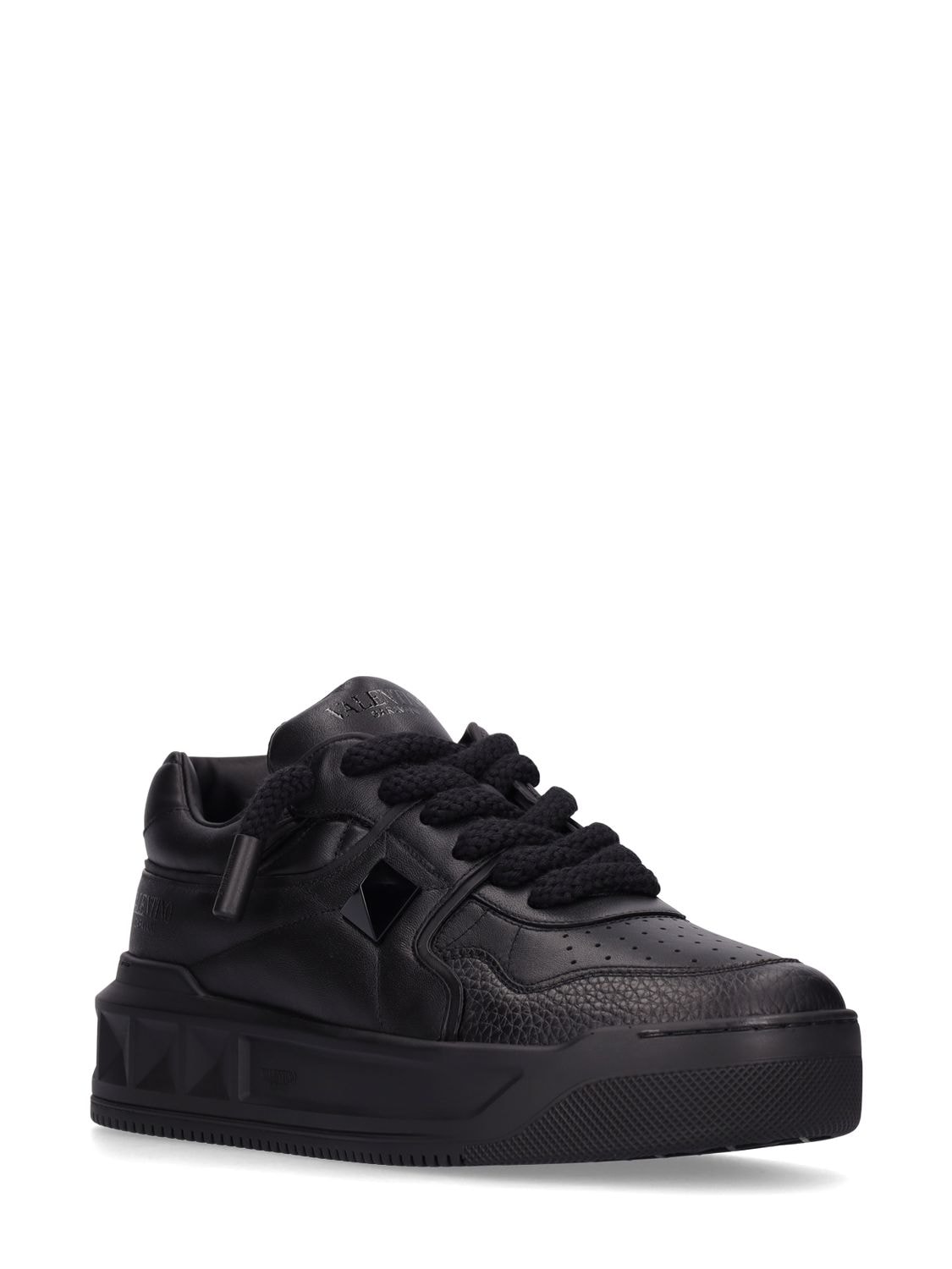Shop Valentino Xl One Stud Leather Sneakers In Black