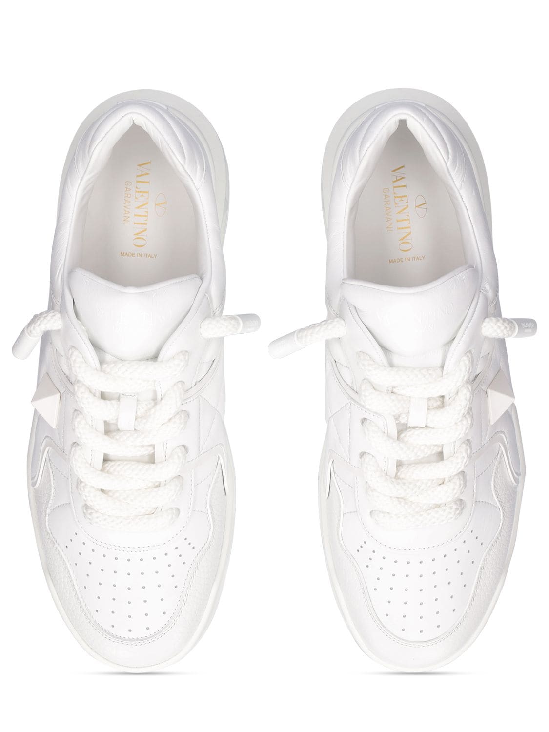 Shop Valentino Xl One Stud Leather Sneakers In White