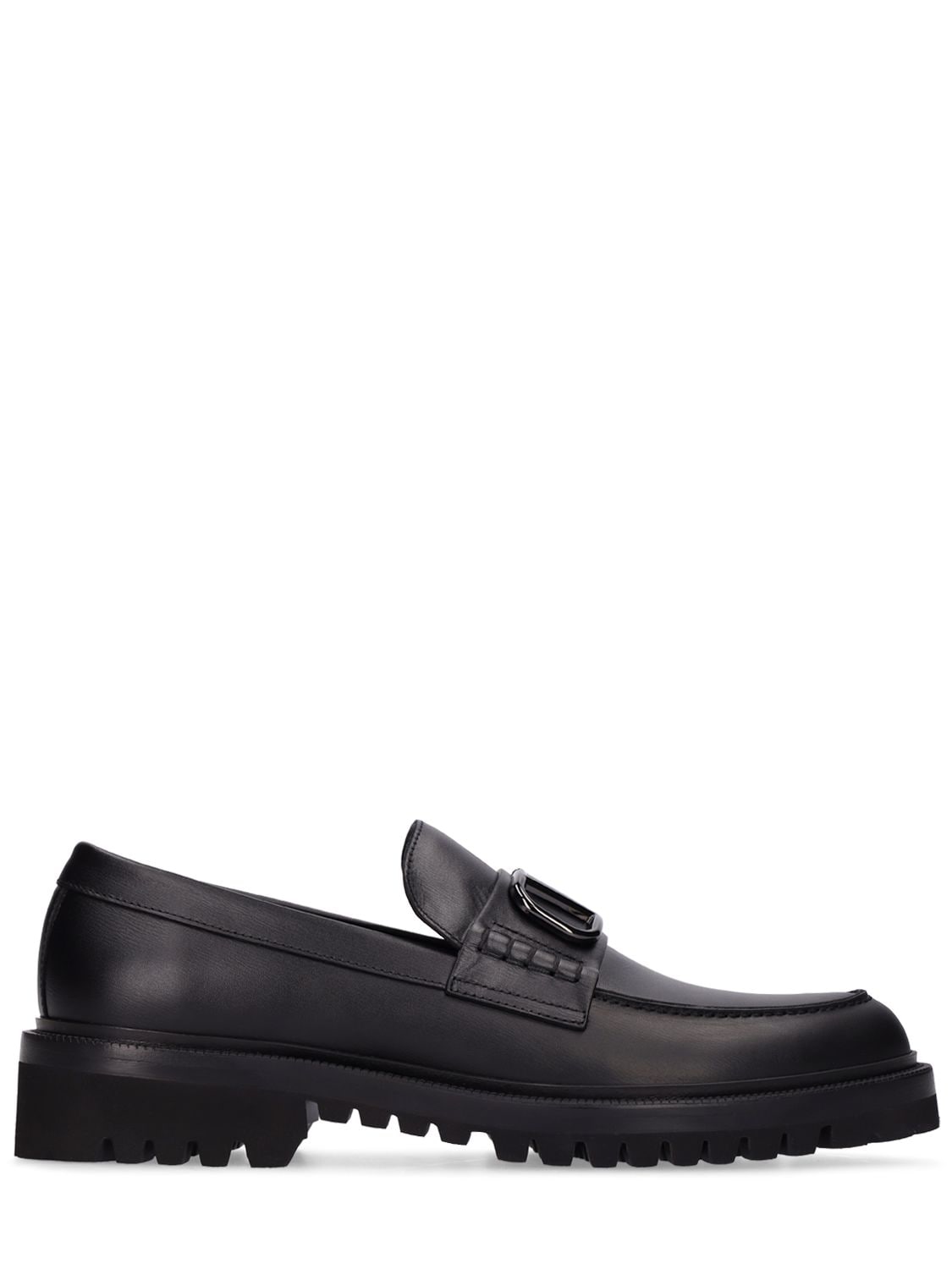 Valentino Garavani Chainlord Leather Loafers In Black