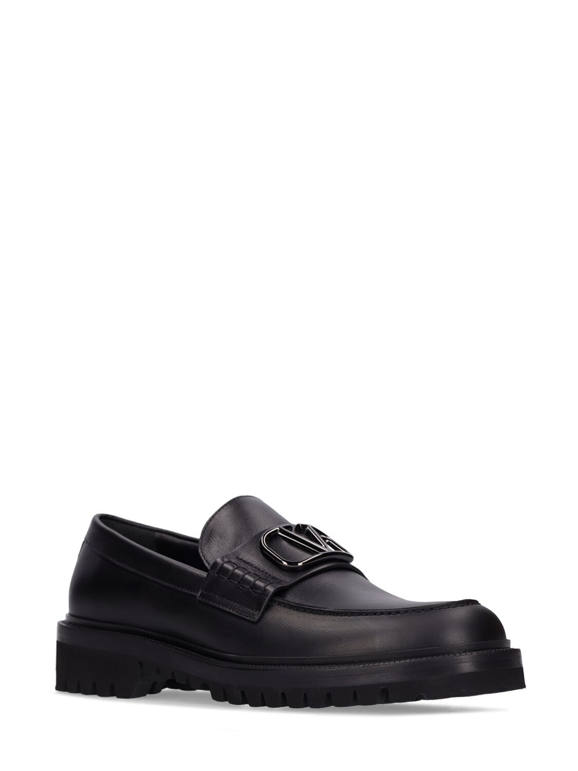 Shop Valentino Chainlord Leather Loafers In Black