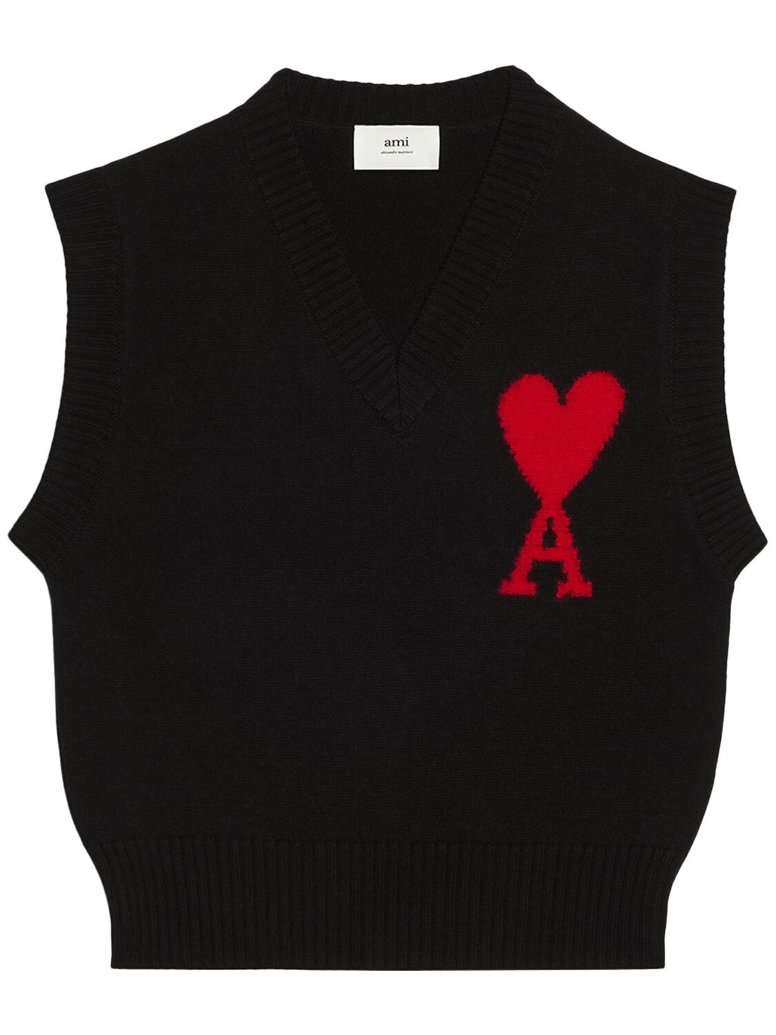 AMI ALEXANDRE MATTIUSSI HEART LOGO WOOL KNIT VEST