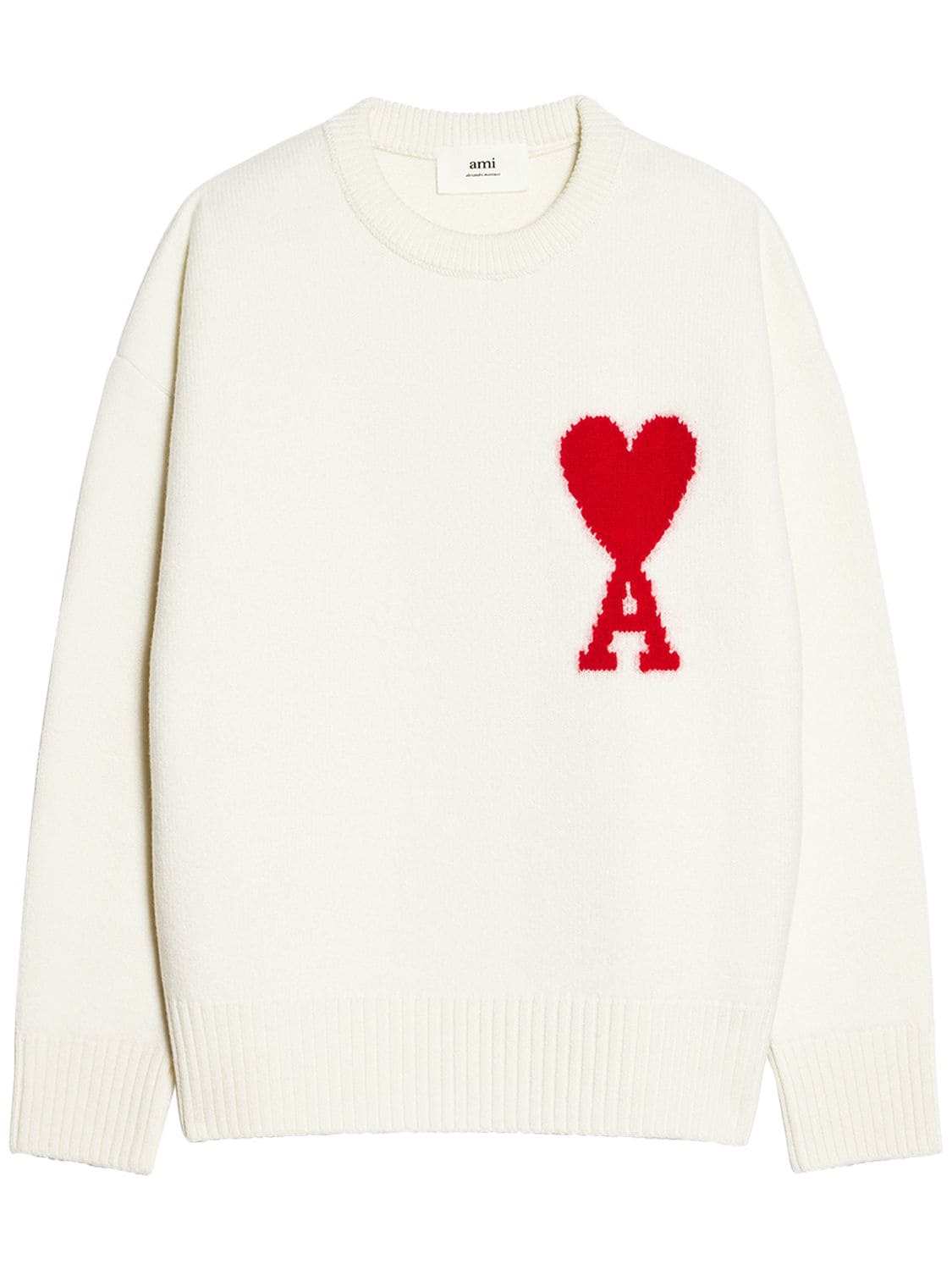 Ami Alexandre Mattiussi Logo Wool Knit Sweater In Off White