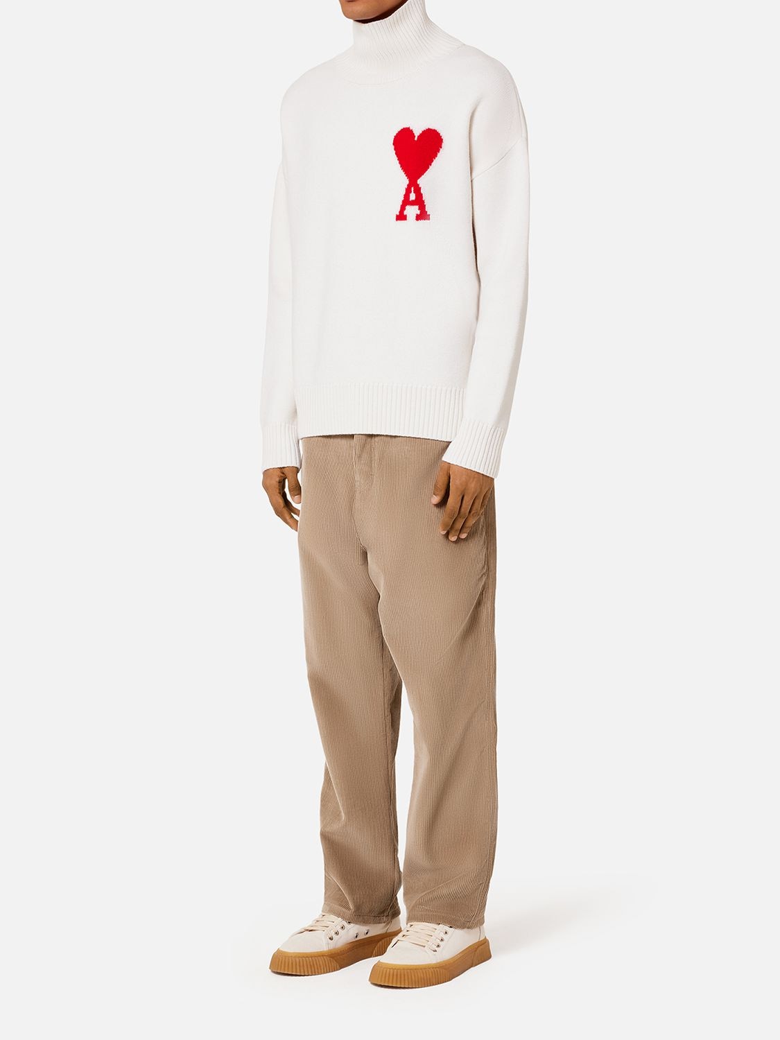 Shop Ami Alexandre Mattiussi Logo Wool Turtleneck Sweater In Off White