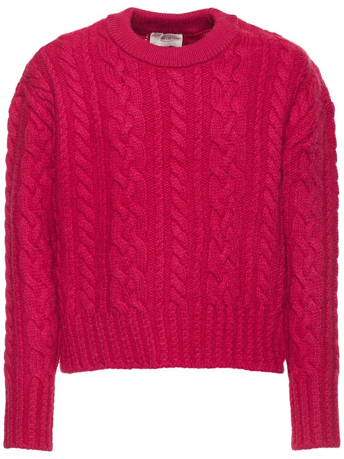 AMI Paris - Cable knit wool sweater - Fuchsia | Luisaviaroma