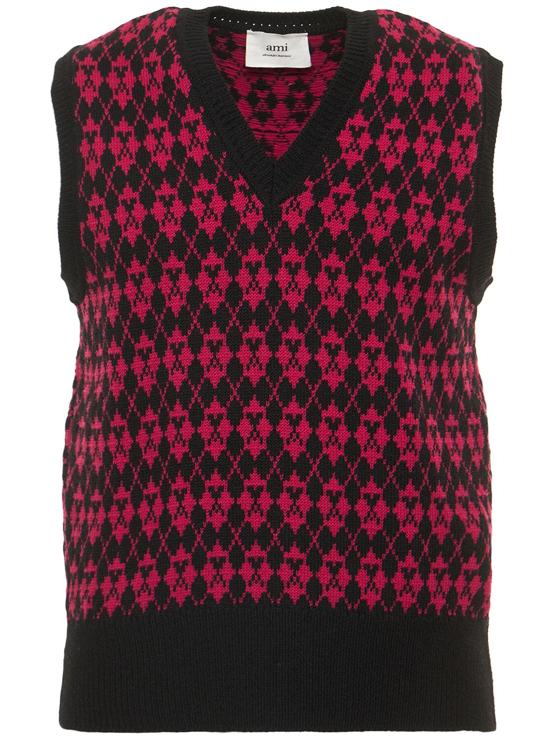 AMI PARIS Argyle Jacquard Wool Blend Knit Vest