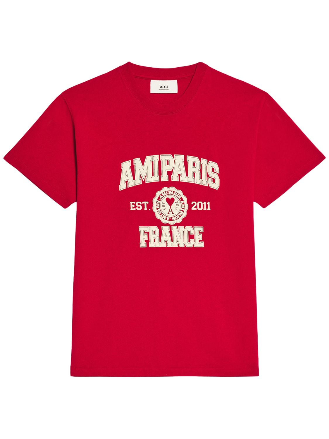 Ami Alexandre Mattiussi Logo Print Cotton Jersey T-shirt In Red